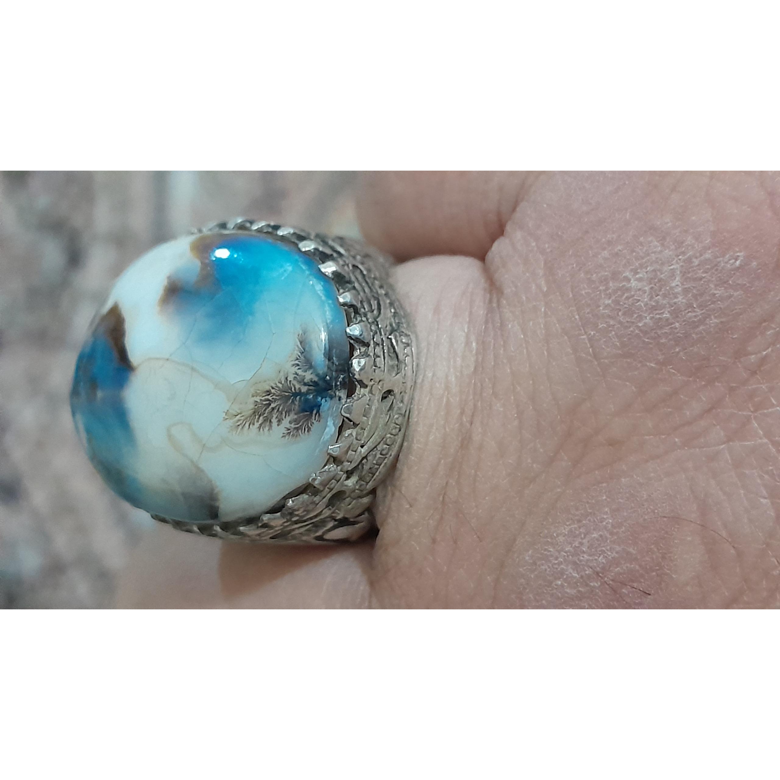 انگشتر نقره عیار 925 با نگین شجر قاعن