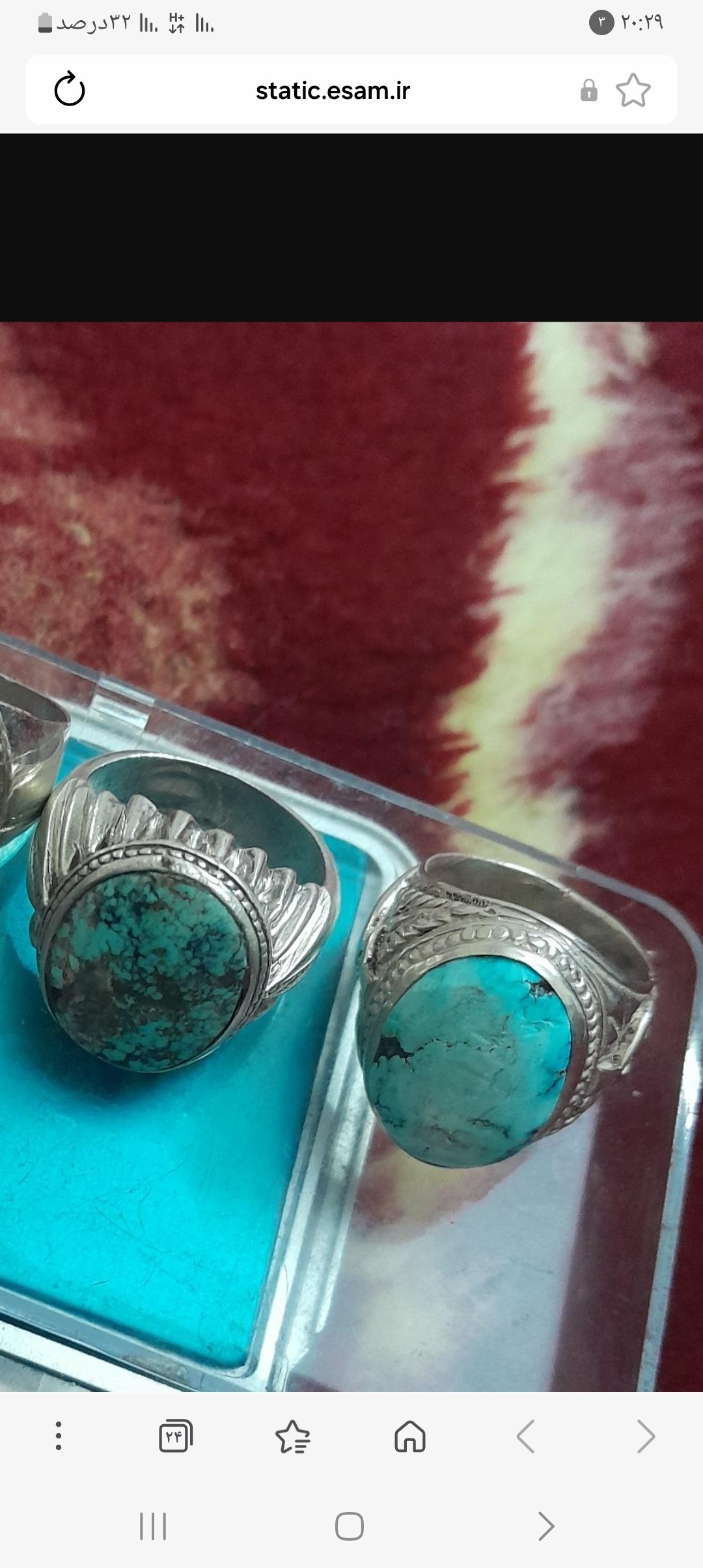 انگشتر نقره با نگین فیروزه نیشابور 4تا60گرم