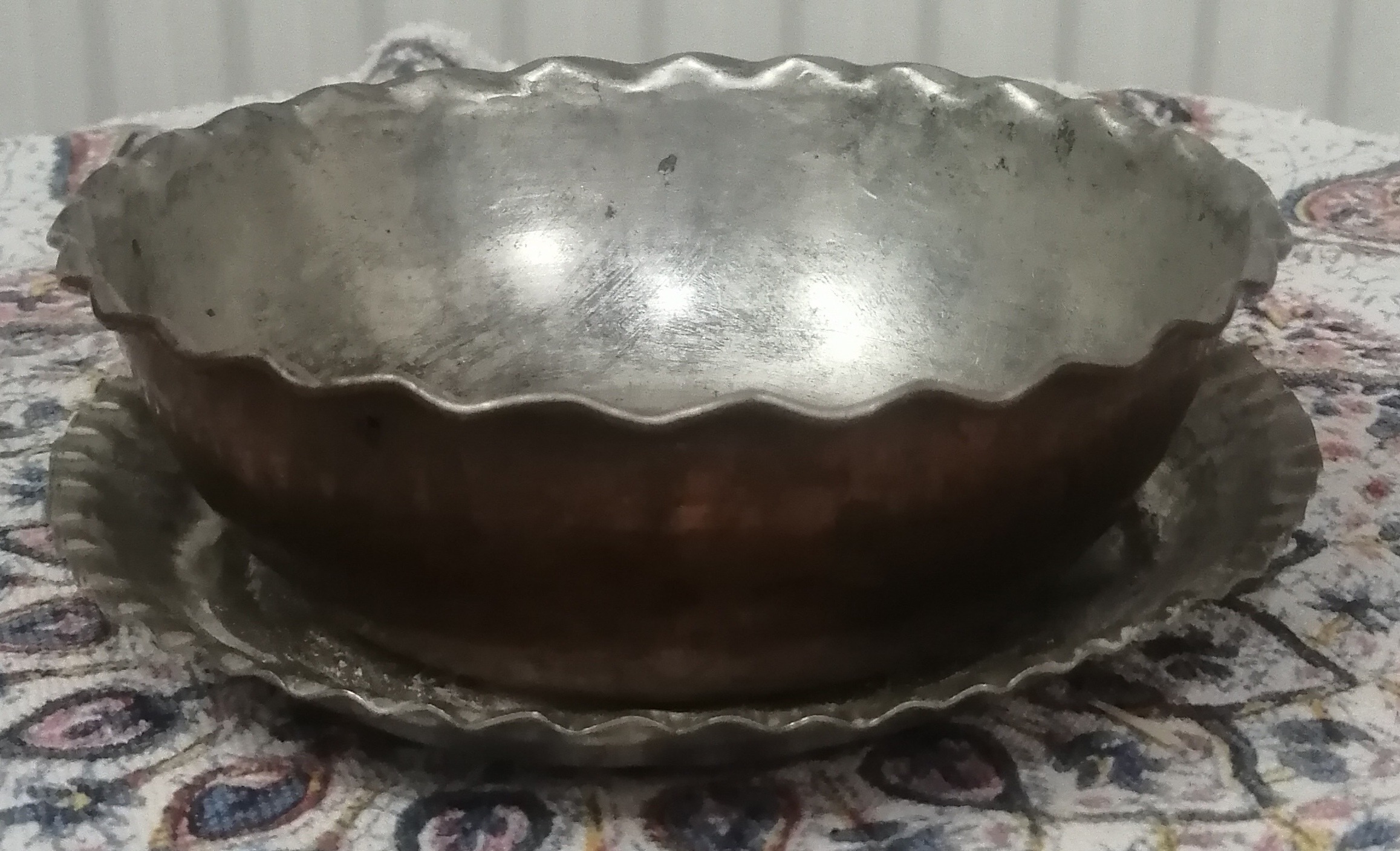 کاسه بشقاب کنگره دار مسی قدیمی