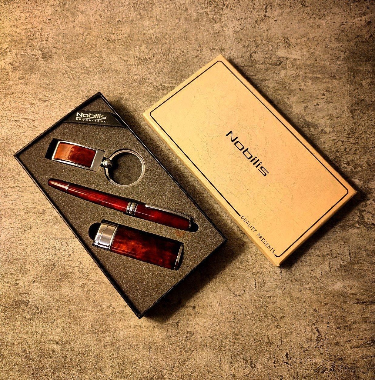ست کادویی مردانه خودکار فندک و جاکلیدی Nobilis