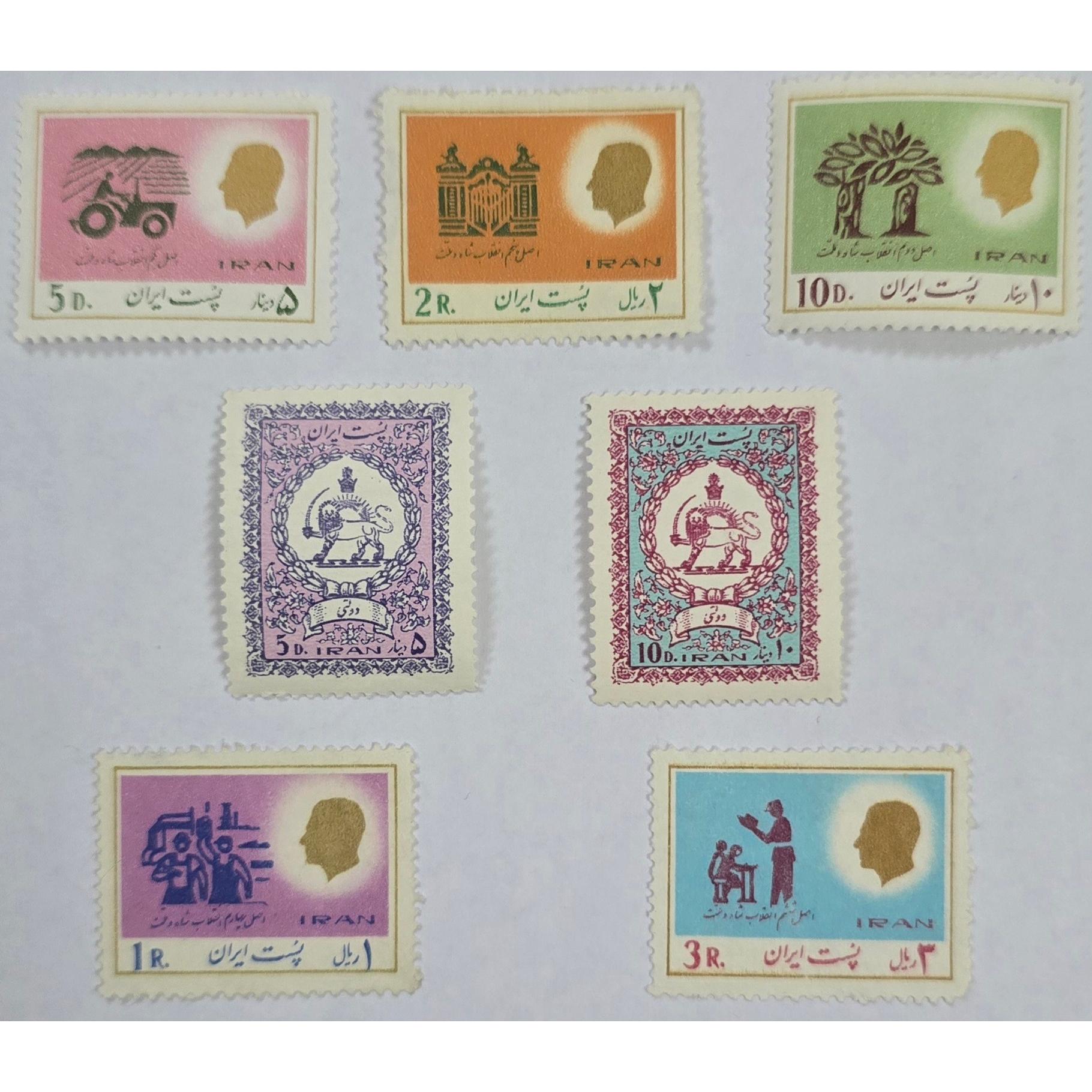7 قطعه تمبر پستی پهلوی مهرنخورده