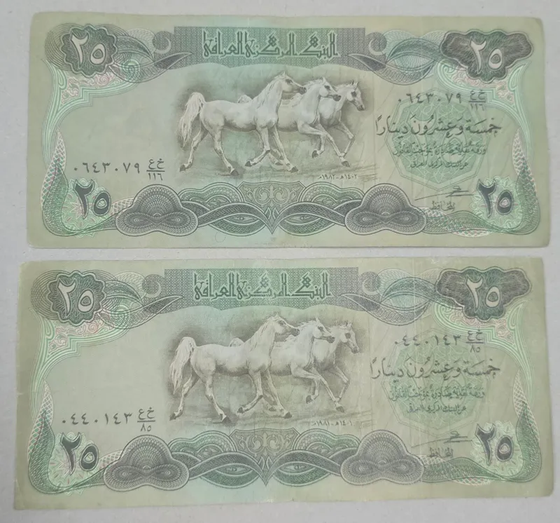 2 اسکناس کارکرده 25 دیناری عراق