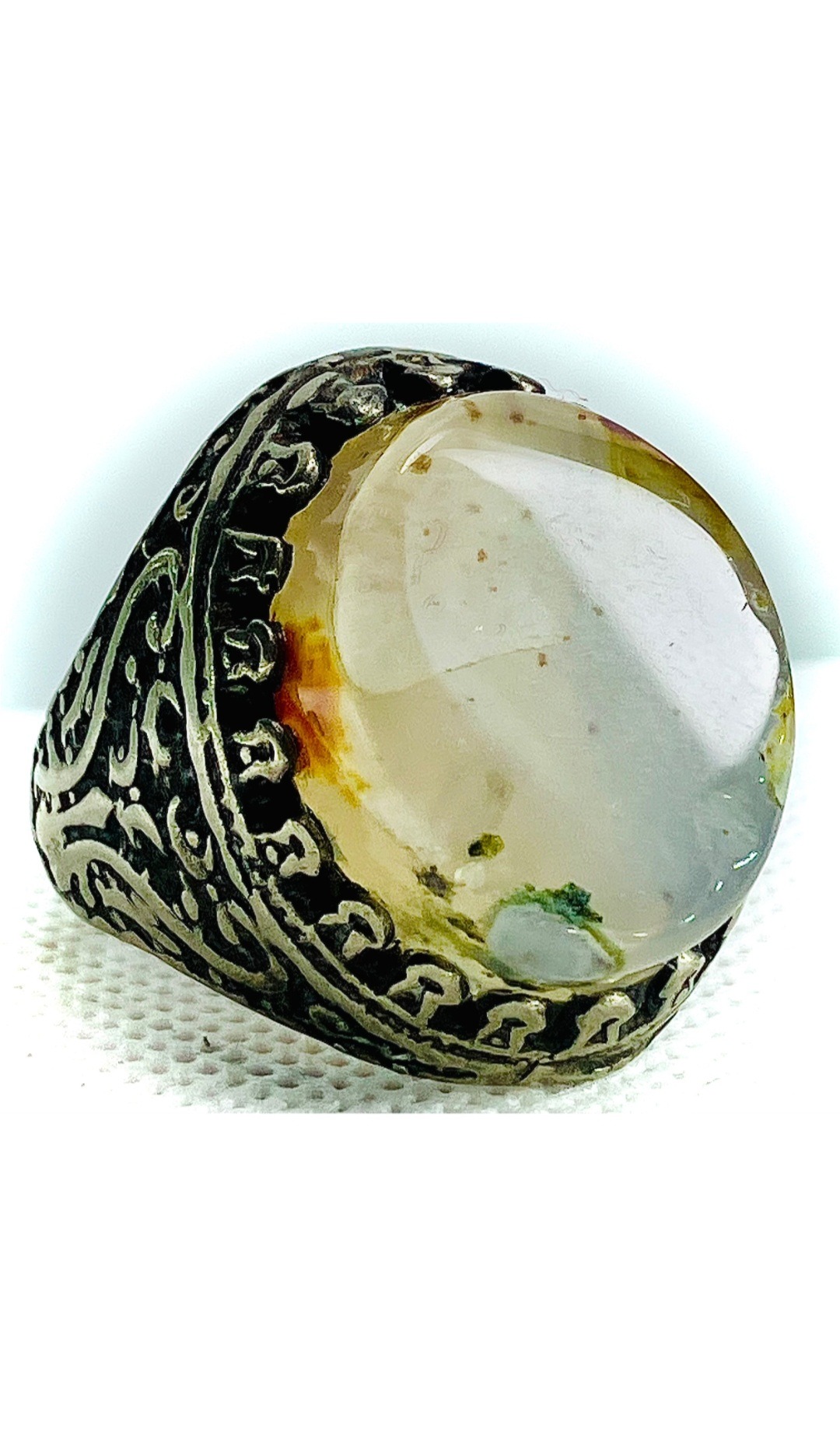 انگشتر عقیق سفید لانه زنبوری کمیاب یمن خاکسار!