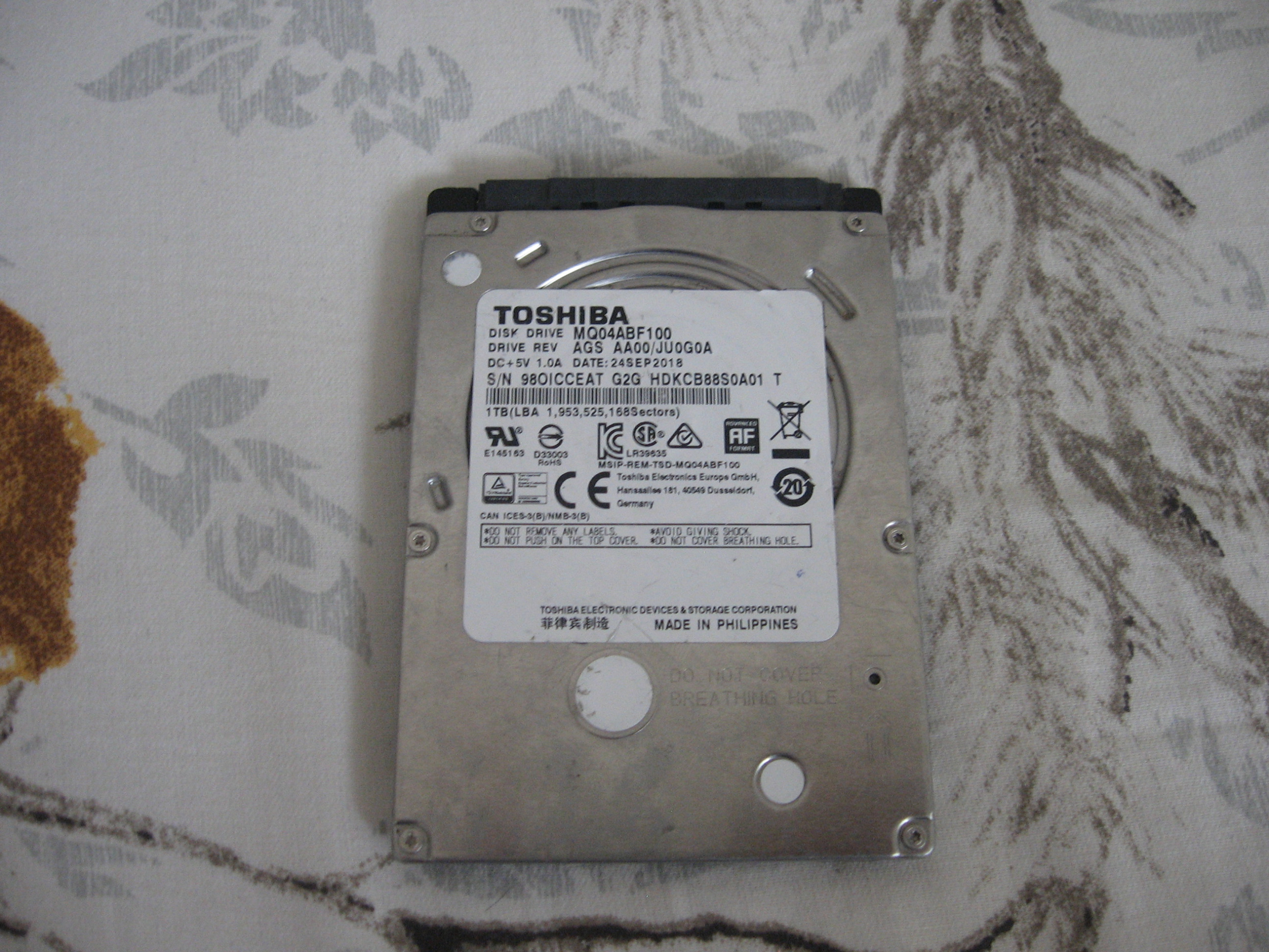هارد لپ تاپی TOSHIBA 1TB بدسکتور