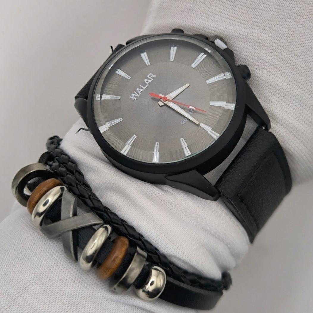 ست ساعت و دستبند چرمی مردانه برند والار رنگبندی