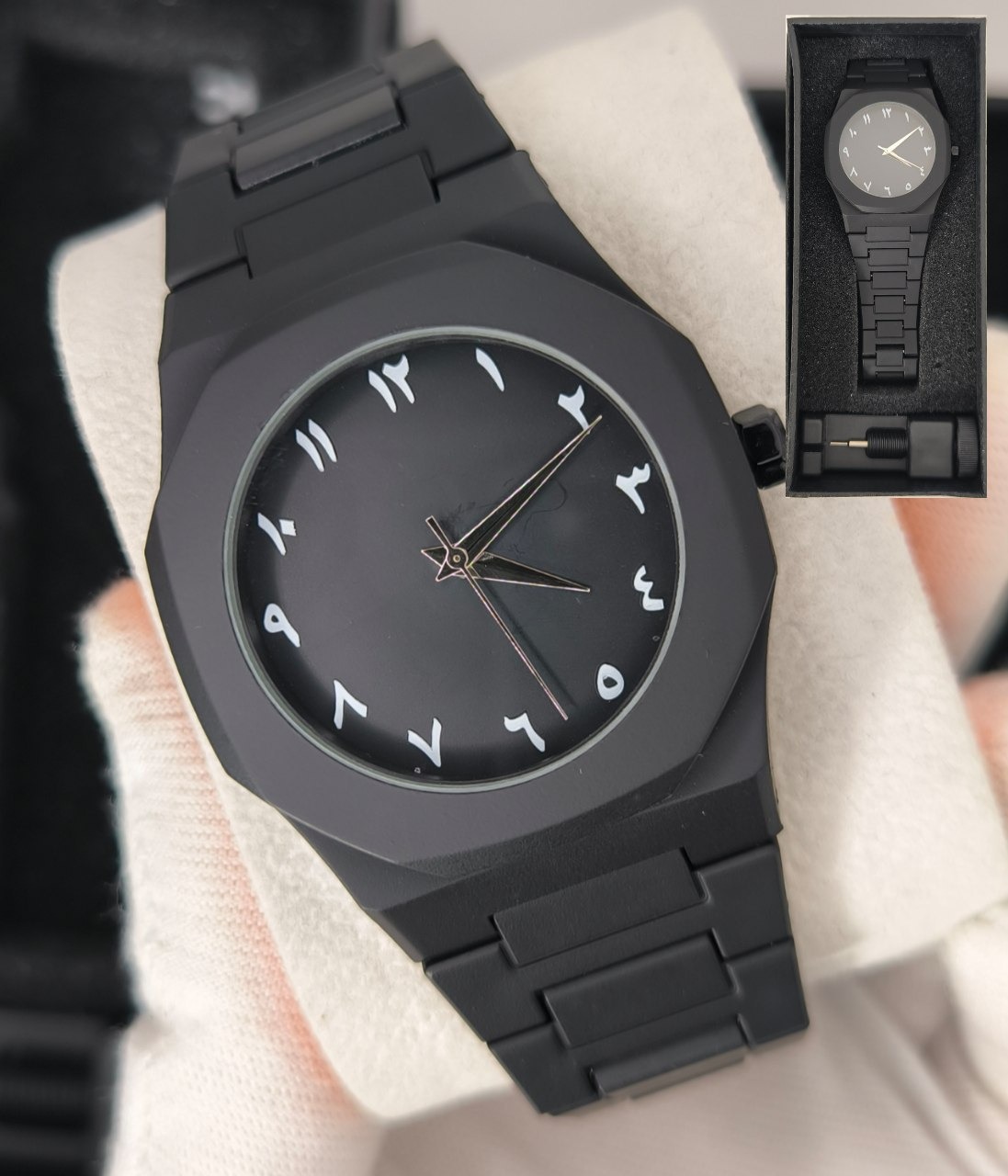 ساعت مدل دارک واچ اعداد فارسی بند کربنی جعبه دار