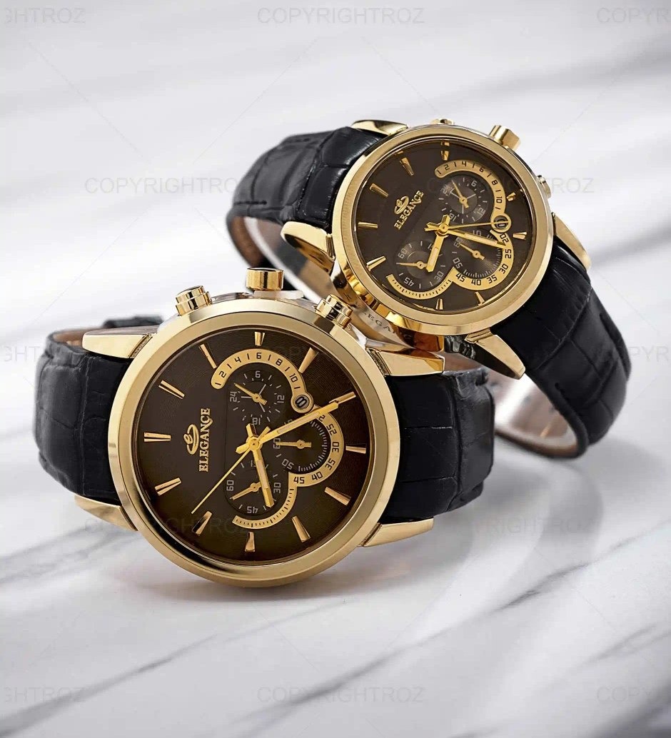 ست ساعت مچی زنانه و مردانه والار WALAR بند چرمی