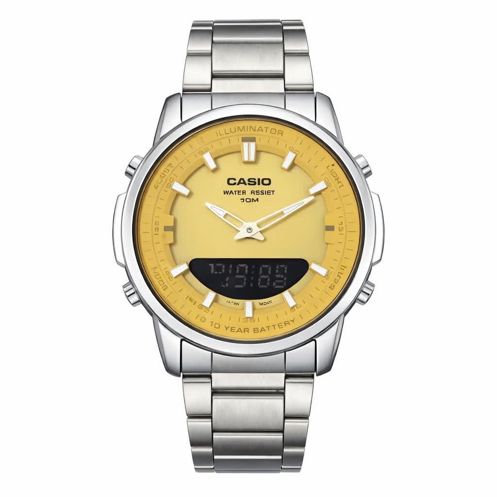 ساعت مچی عقربه ای و دیجیتال کاسیو CASIO صفحه زرد