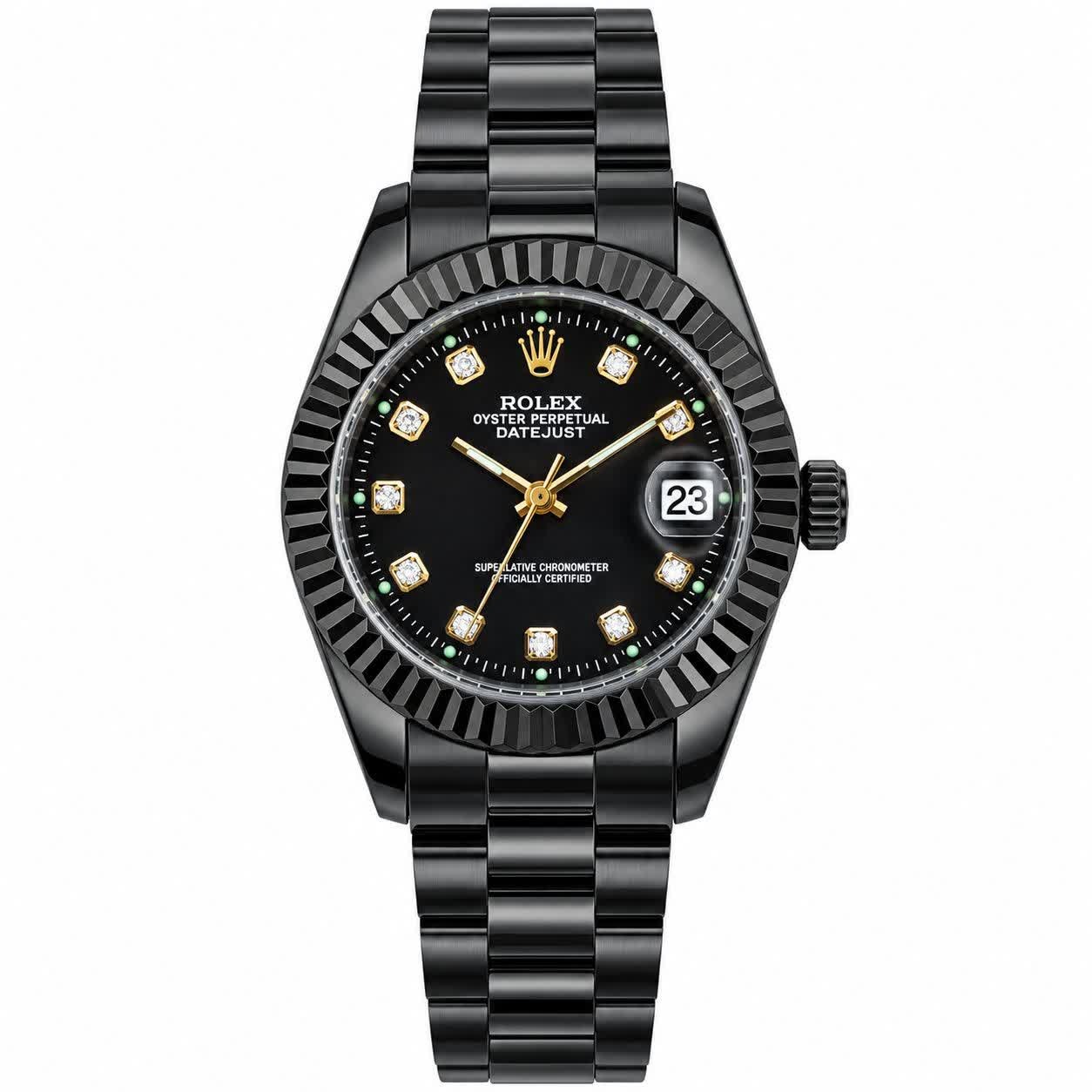 ساعت مچی زنانه رولکس ROLEX فول بلک دو تقویمه