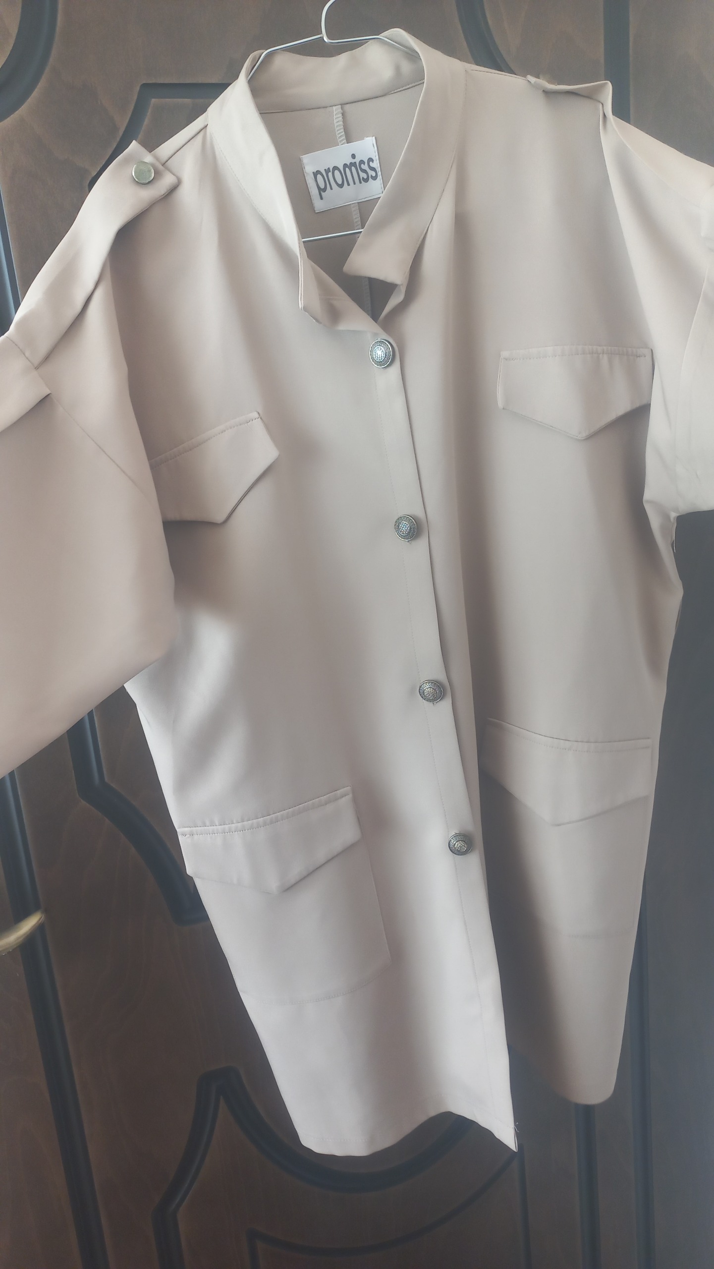 مانتو کرم طرح جیب سایز XL