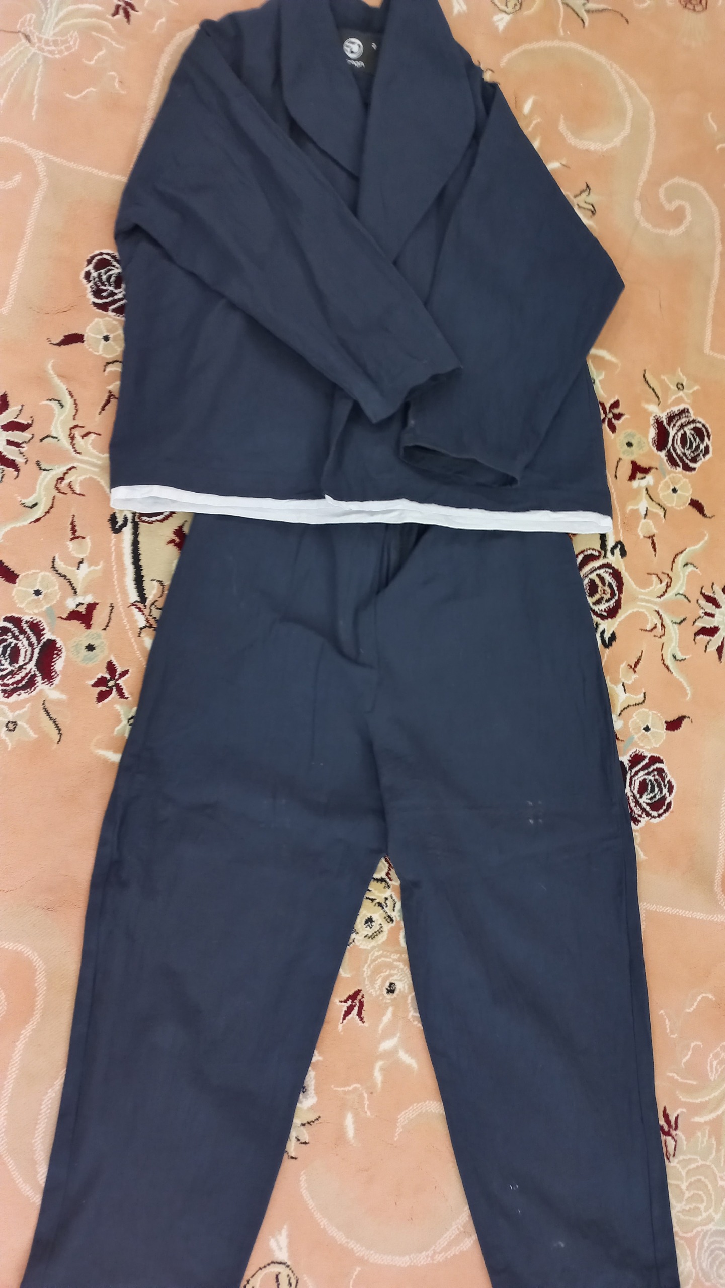 کت و شلوار نخی سورمه ای ساده سایز L