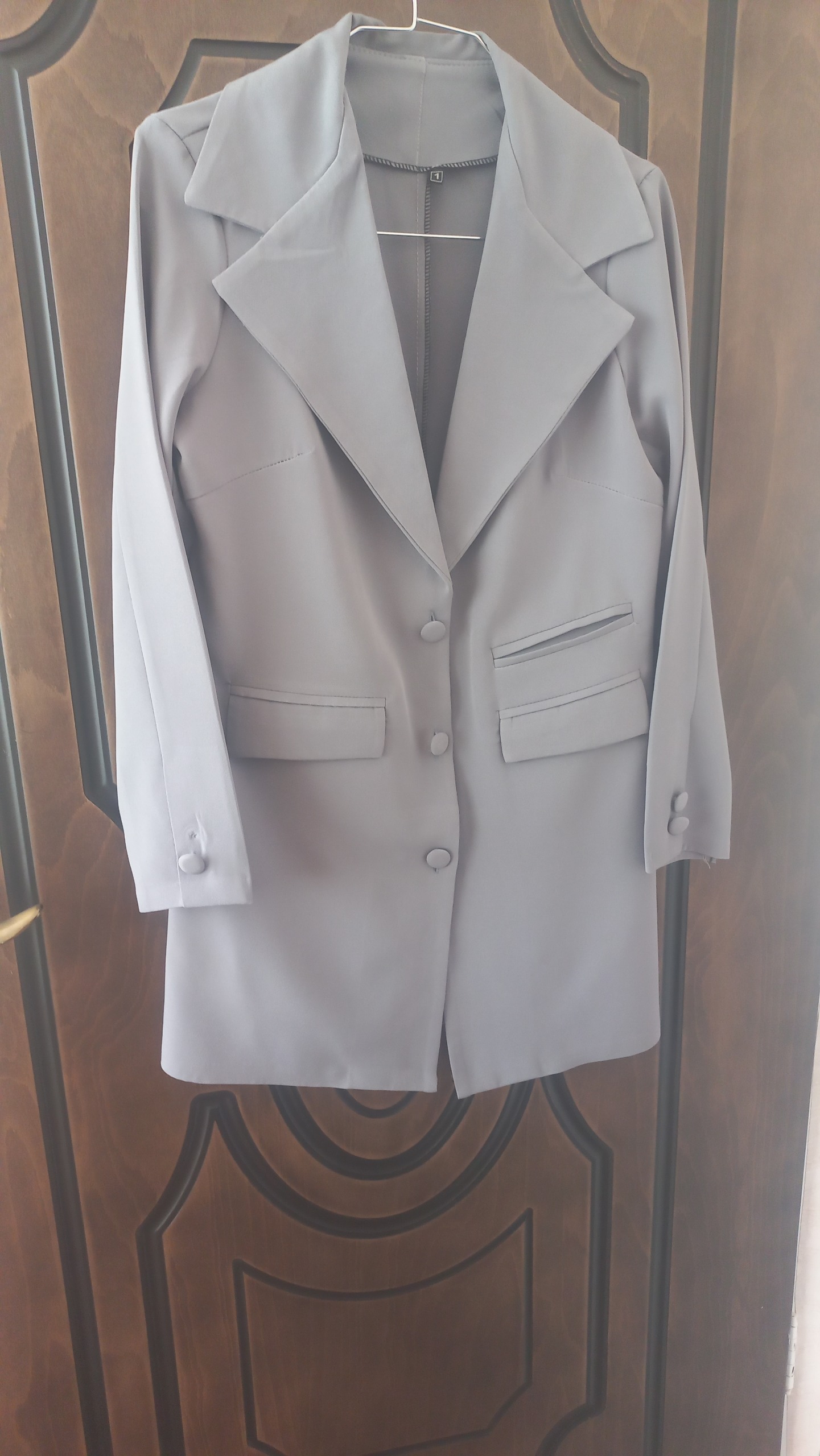 مانتو کتی طوسی روشن طرح جیب سایز L