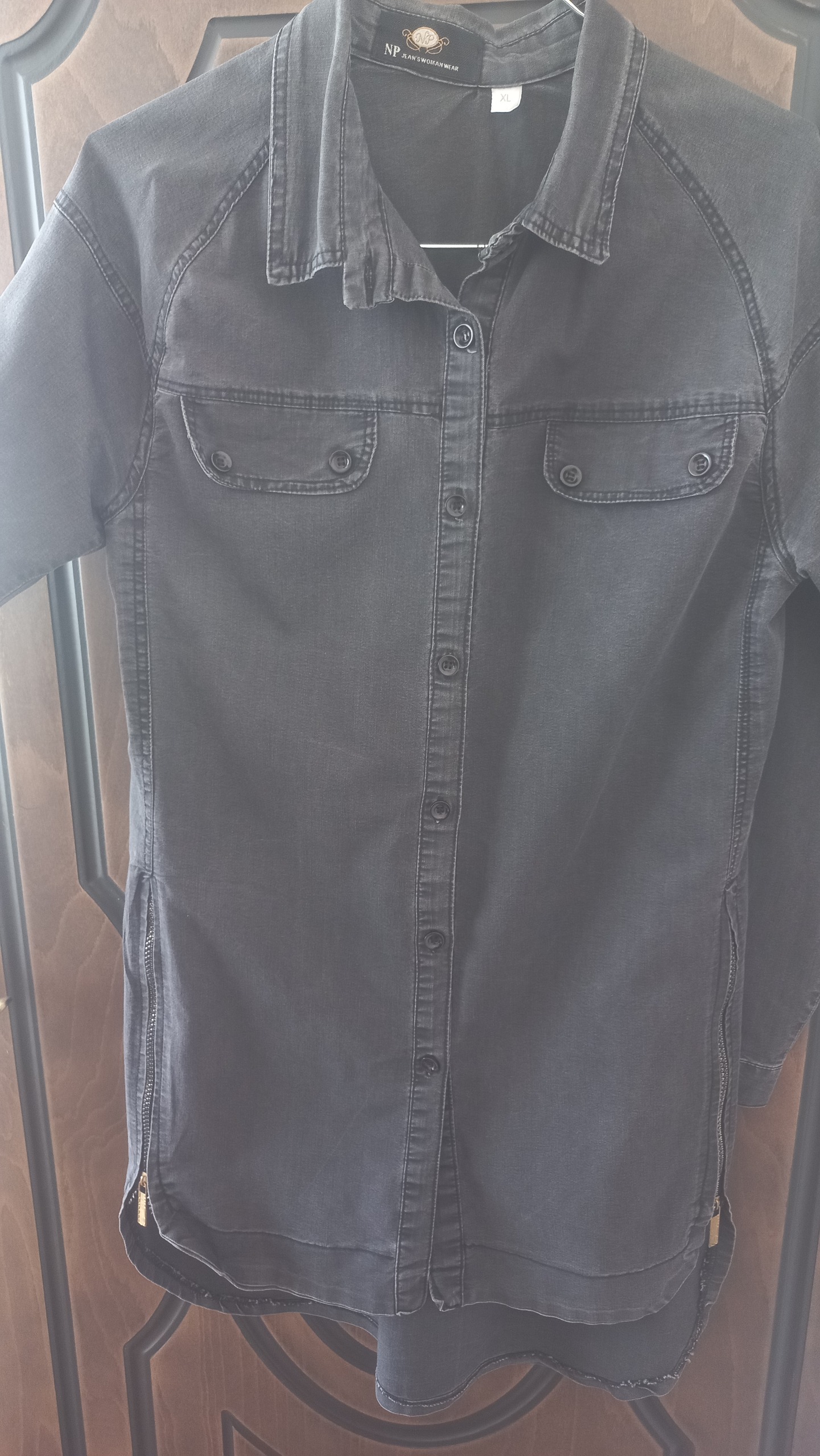 مانتو جین طوسی تیره طرح زیپ دار سایزL