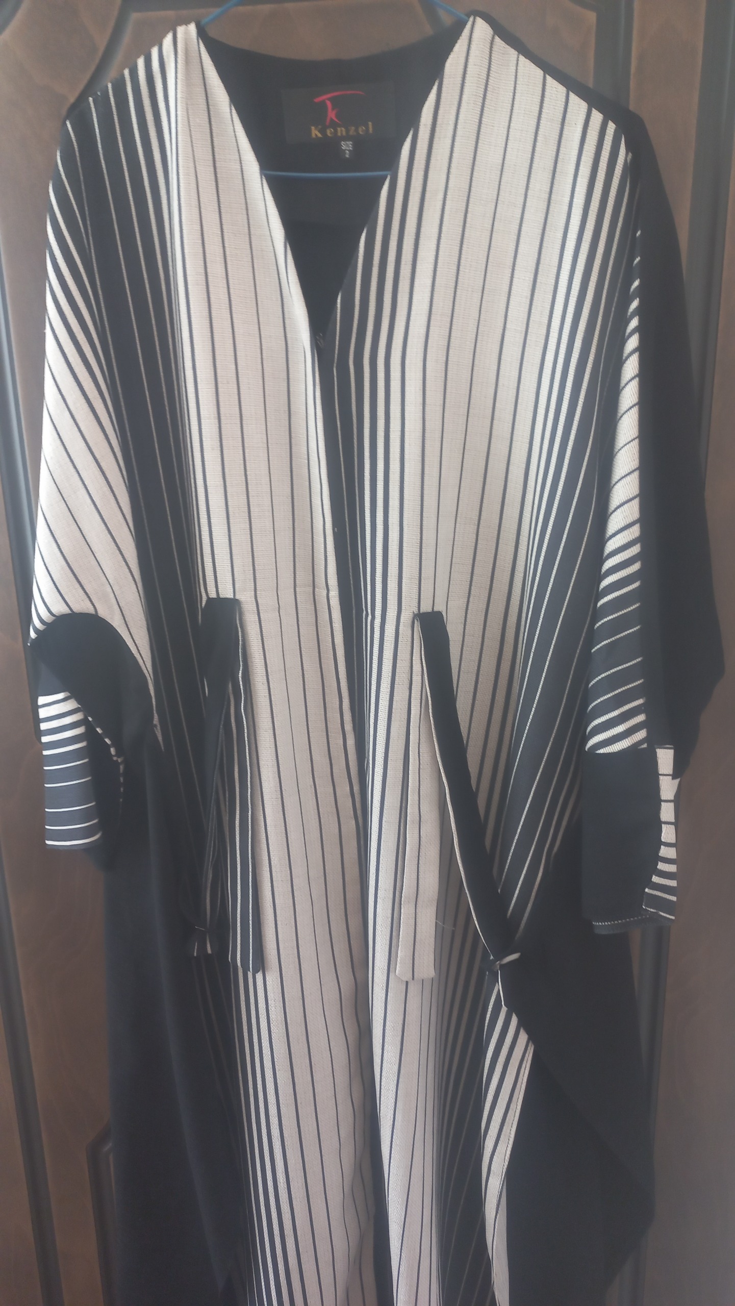 مانتو نخی مشکی شیری بلند مجلسی سایز xL