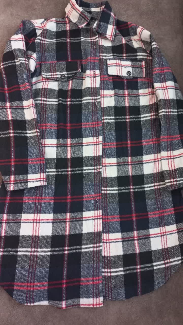 مانتو پاییزه چهارخونه سورمه ای سایز L قد 90