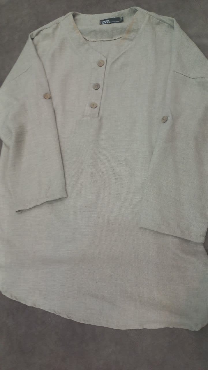 مانتو کرم نخی ساده سایز xL