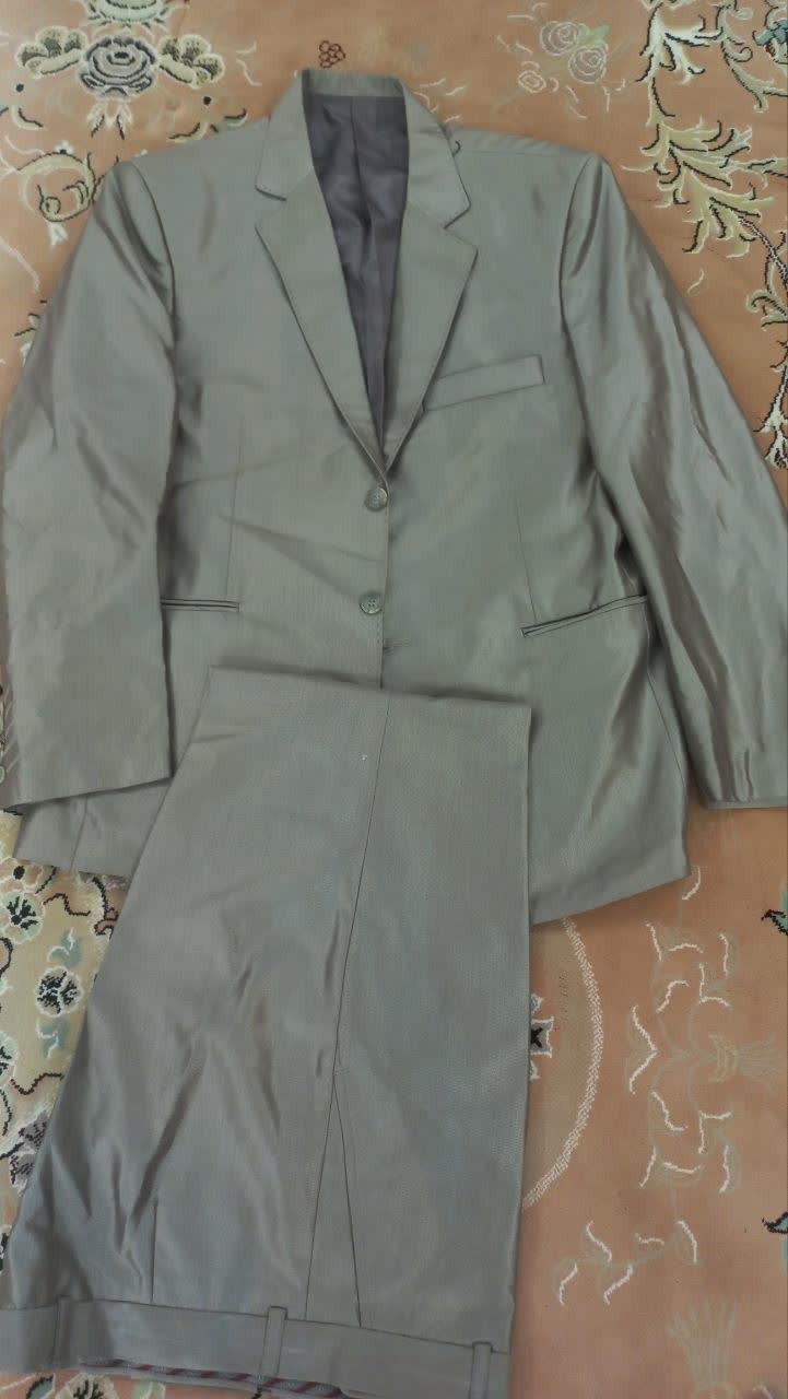 کت شلوار ساده کتان کرم رنگ سایز xL پسرانه