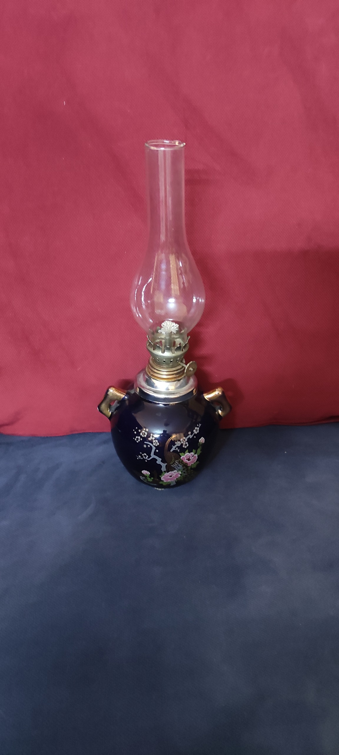 چراغ موشی قدیمی جنس چینی طرح طاووس