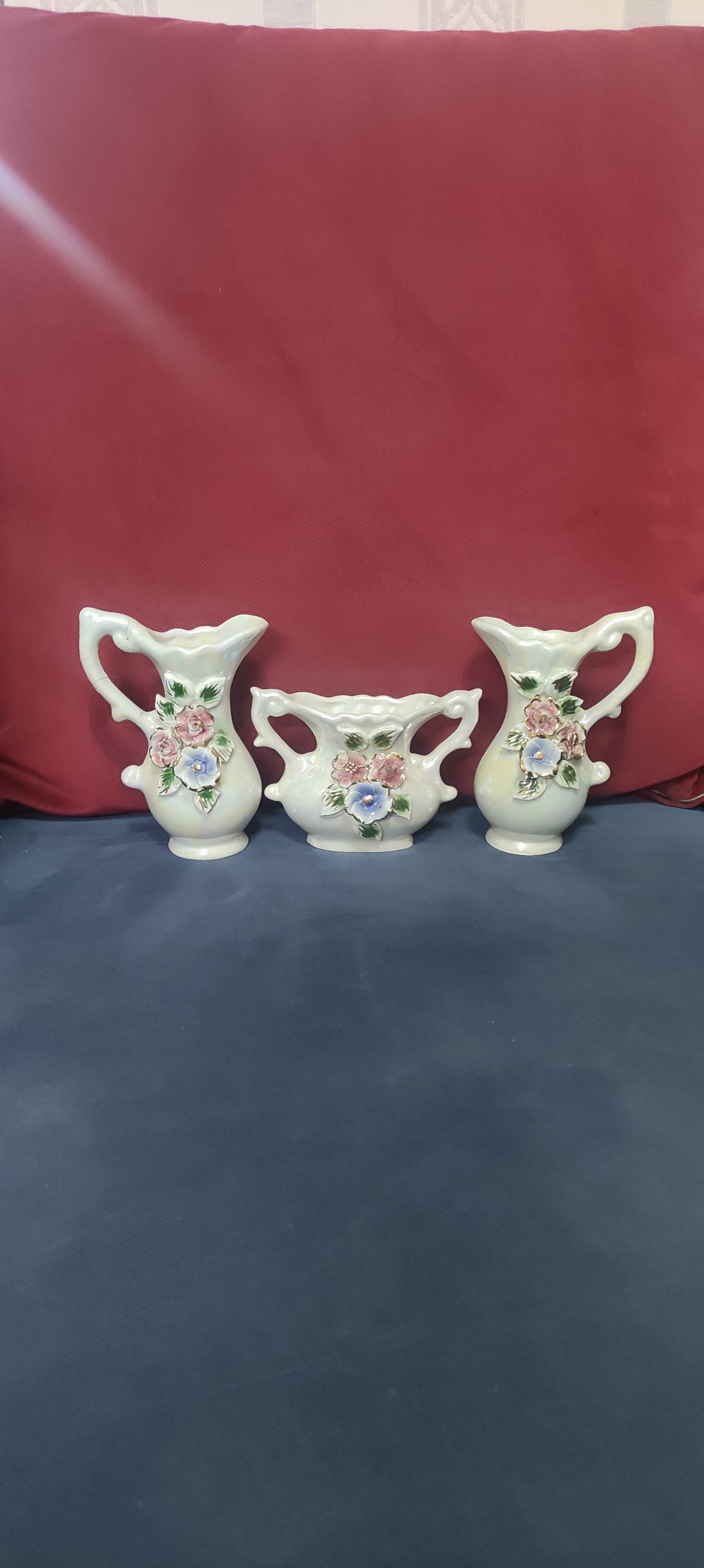 ست سه عددی گلدان سرامیکی هفت رنگ گل برجسته