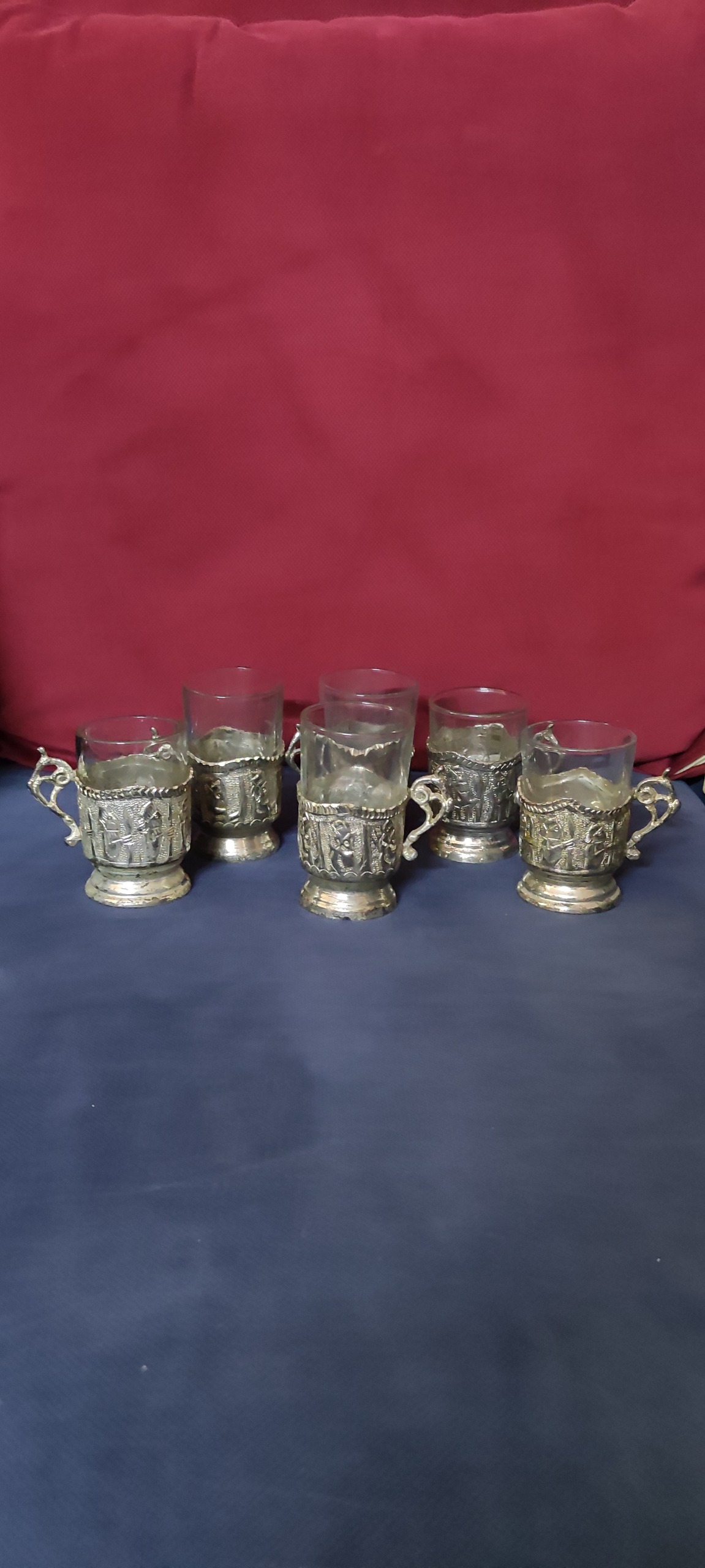 سرویس استکان و انگاره برنجی روکش کروم قلم دار