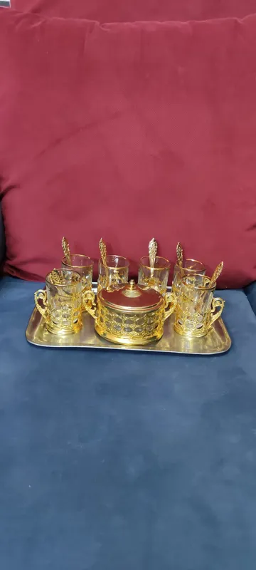 سرویس چایخوری انگاره طلایی قدیمی آنتیک و کلکسیونی