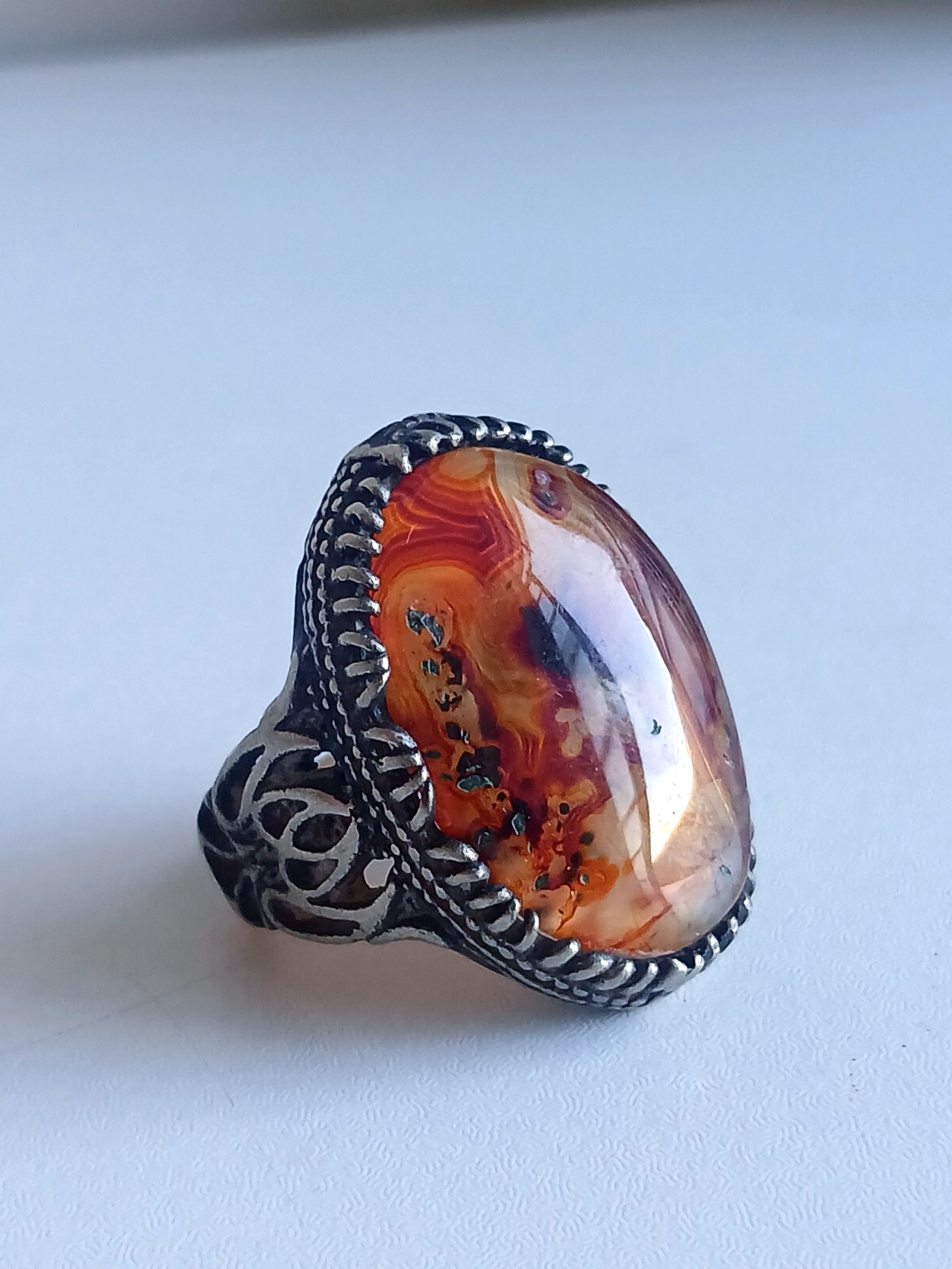 انگشتر عقیق سلیمانی چند رنگه ترکیبی زیبا