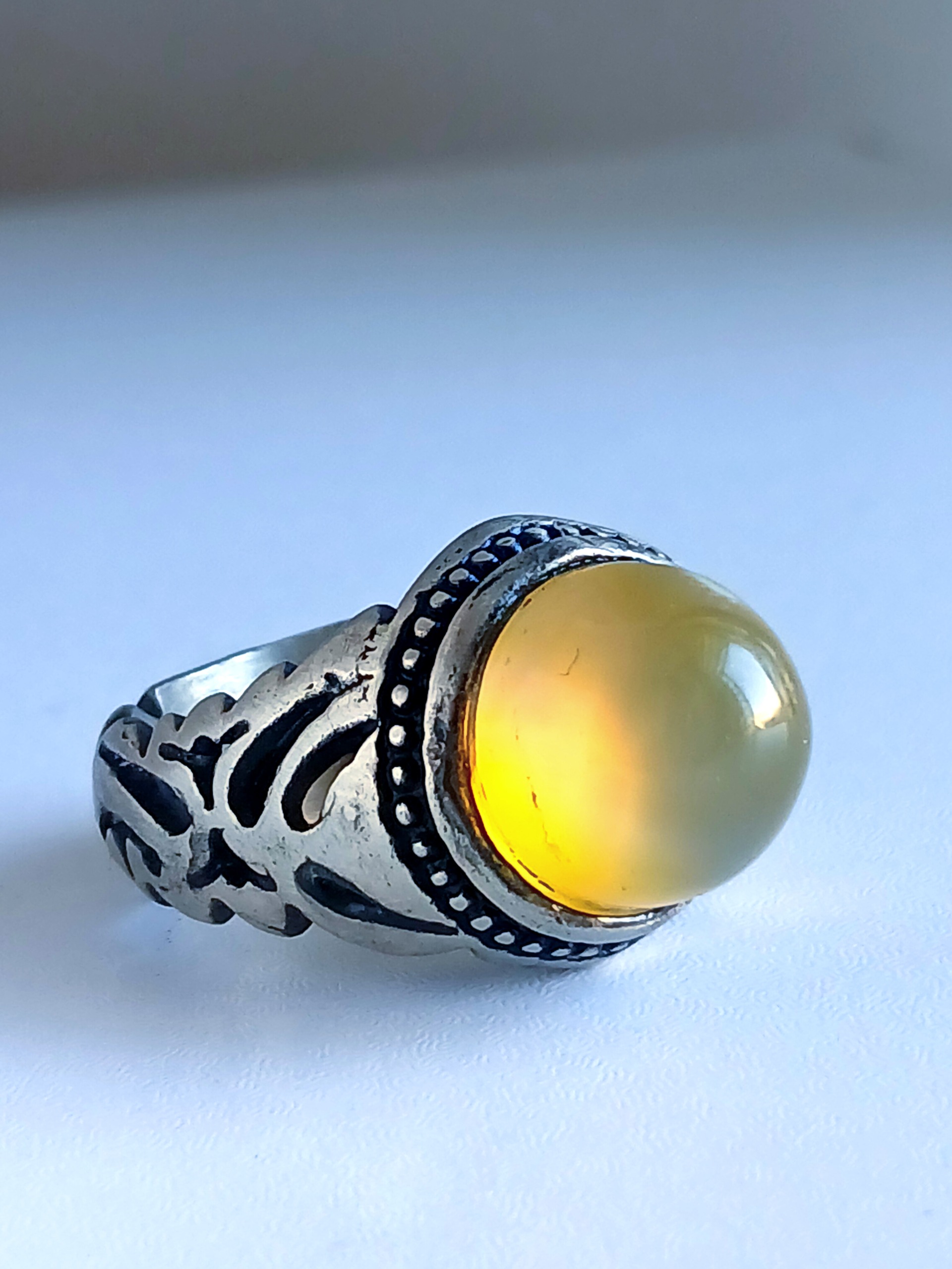 انگشتر نقره عقیق زرد حنایی زیبا کیفیت عالی