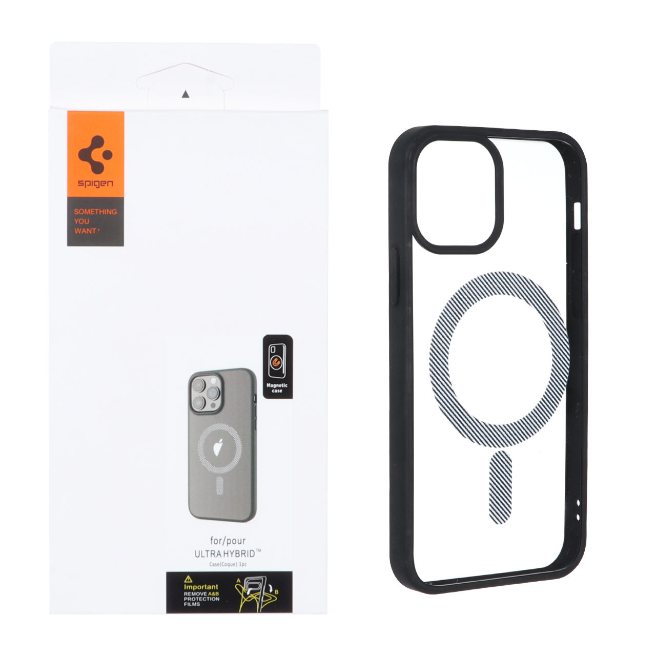 قاب اورجینال spigen شفاف هاشور آیفون 12Pro مشکی