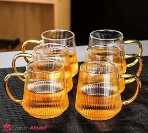 لیوان پیرکس کلزیوم دسته طلایی