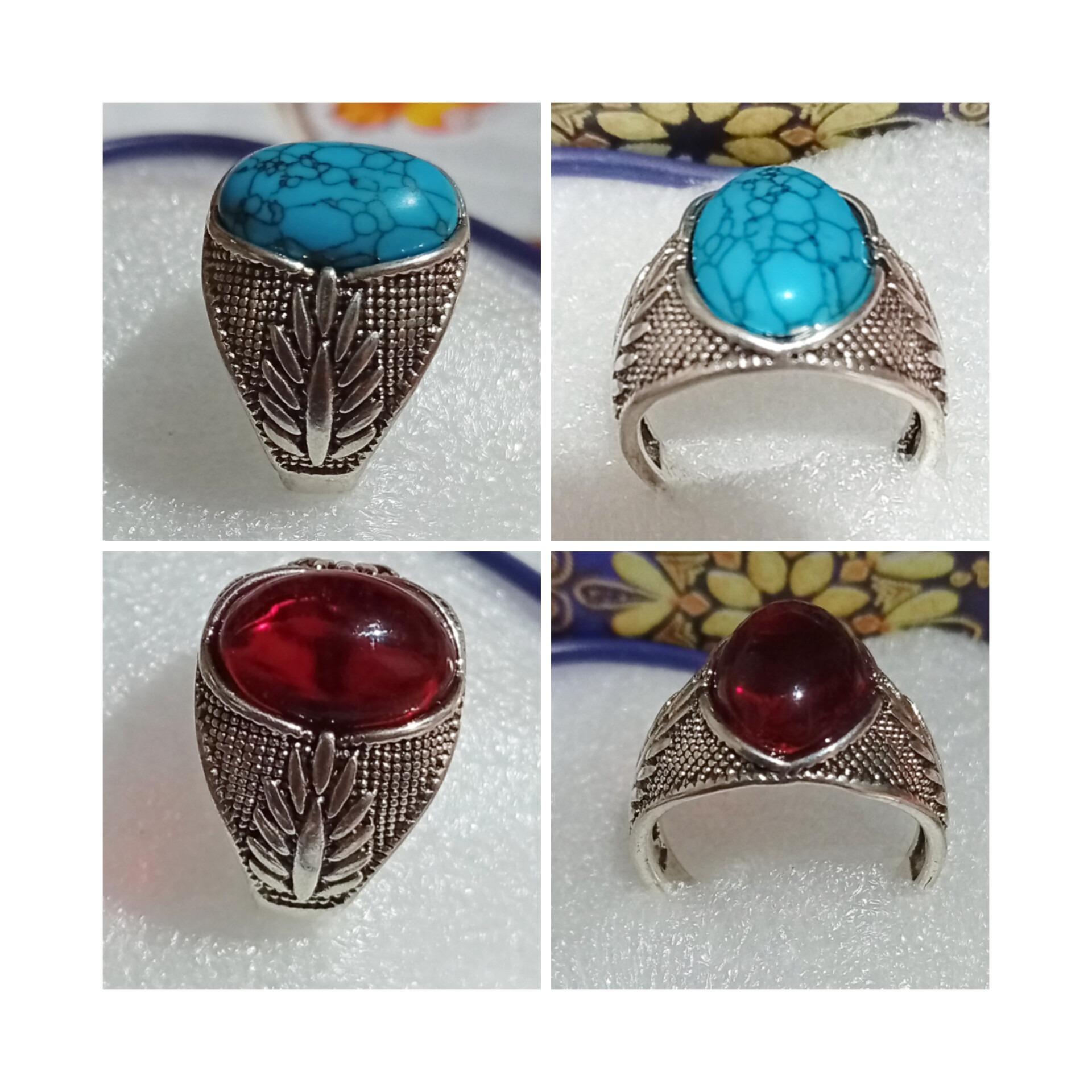 حراج 2 عدد انگشتر طرح فیروزه و عقیق
