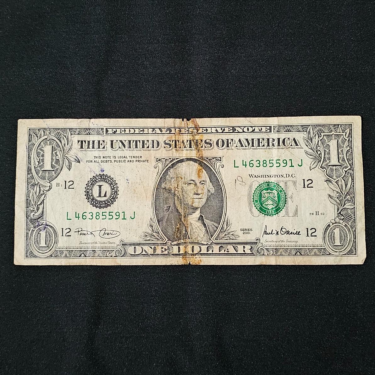 اسکناس یک دلاری سال2001 نایاب