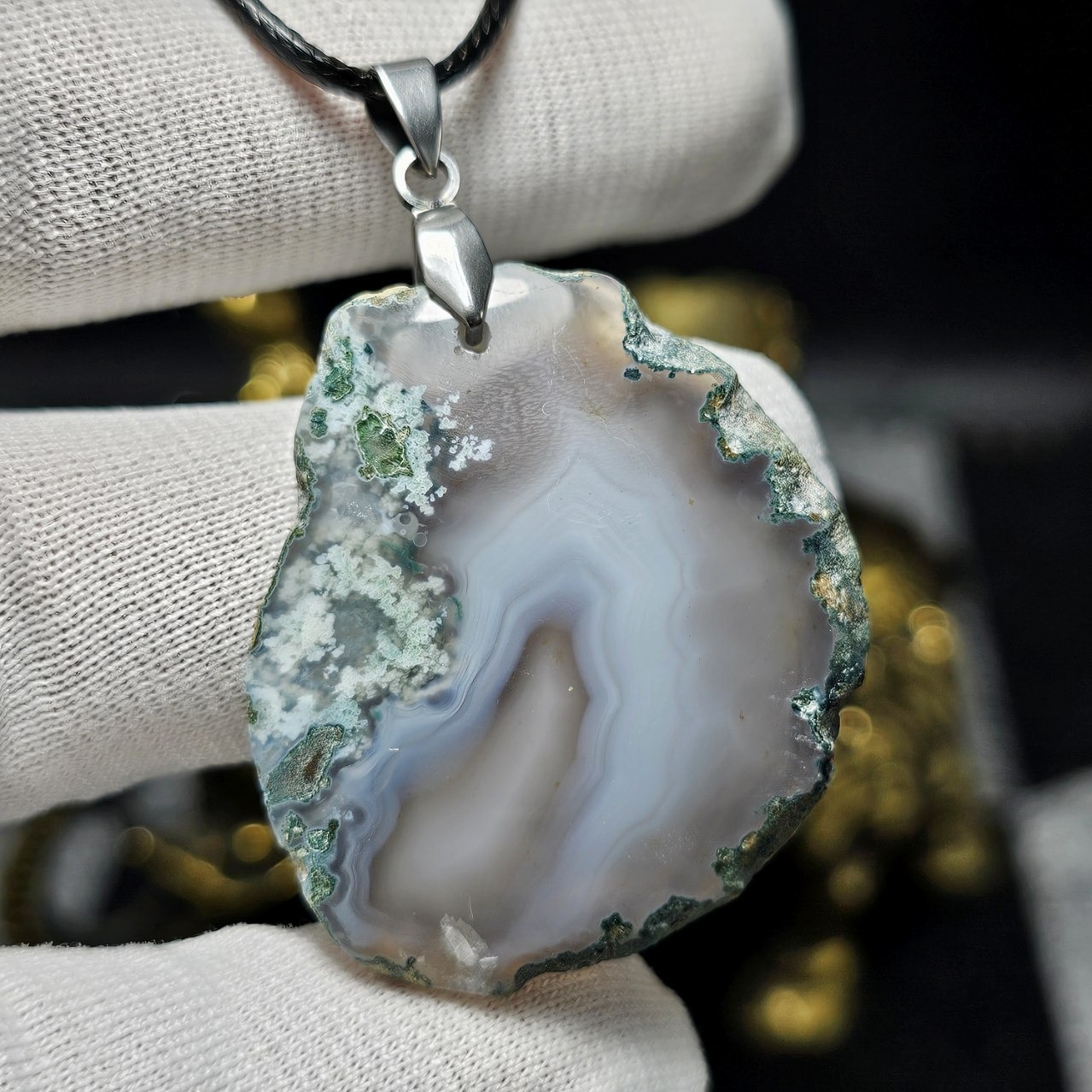 آویز گردنبند اسلایس سنگ عقیق سلیمانی شجر کد 34147