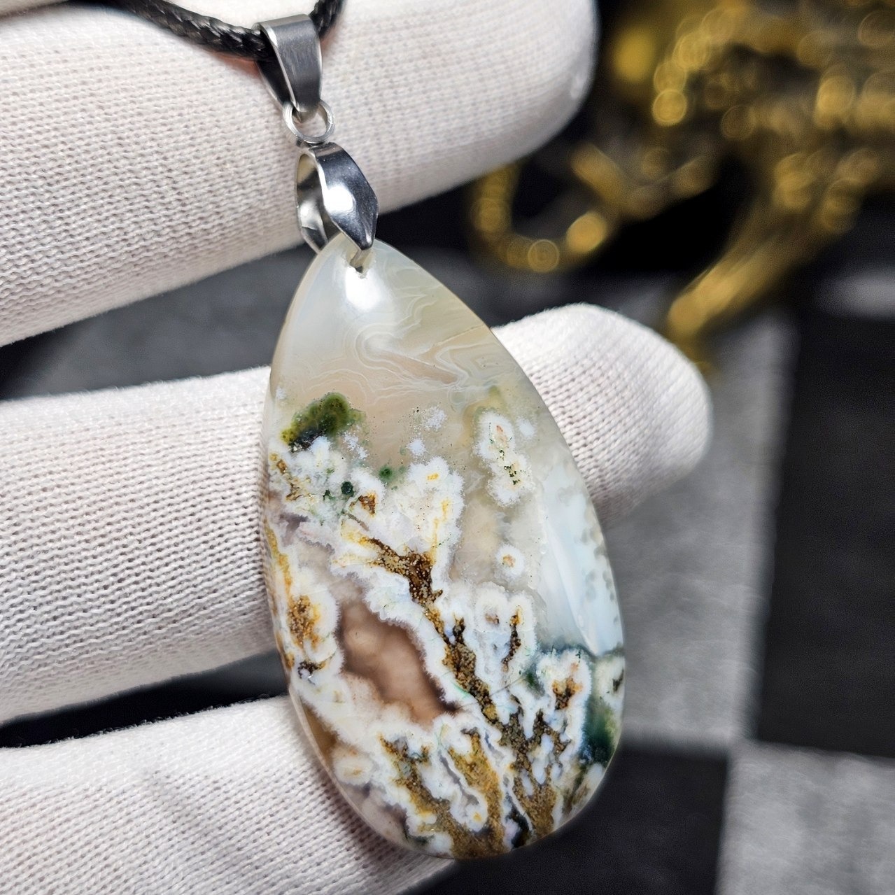 آویز گردنبند سنگ طبیعی عقیق شجر معدنی کد 35823