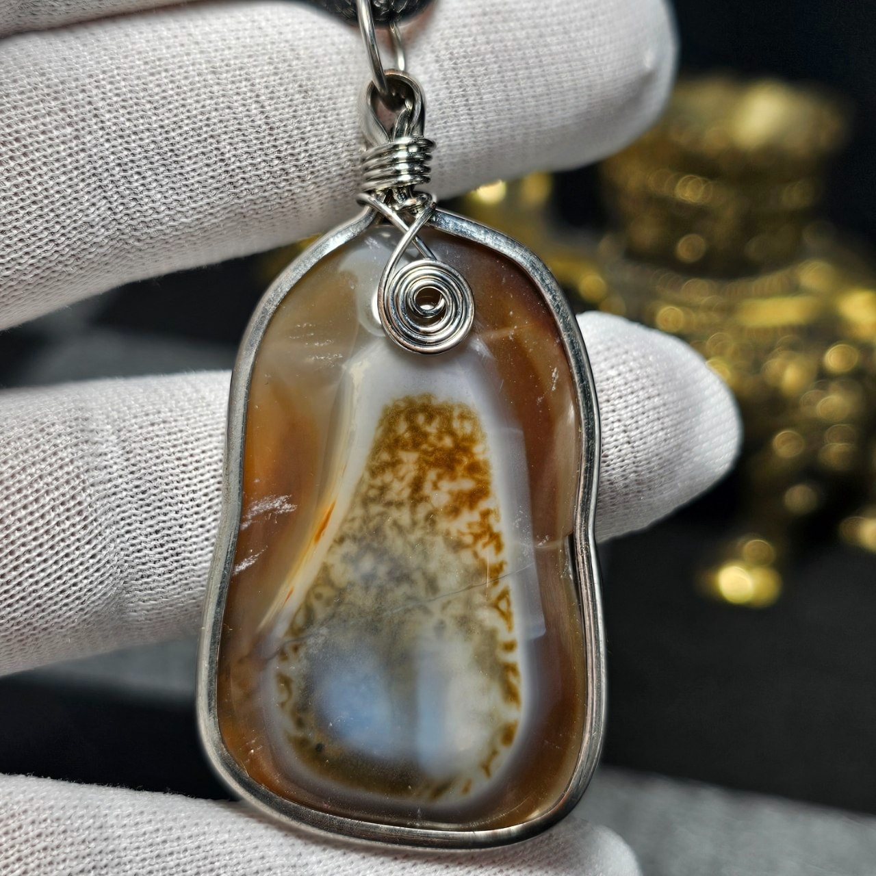 آویز گردنبند درشت سنگ عقیق شجر معدنی کد 35891