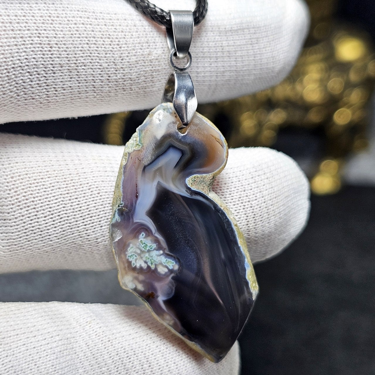 آویز گردنبند اسلایس عقیق شجر معدنی خاص کد 35967