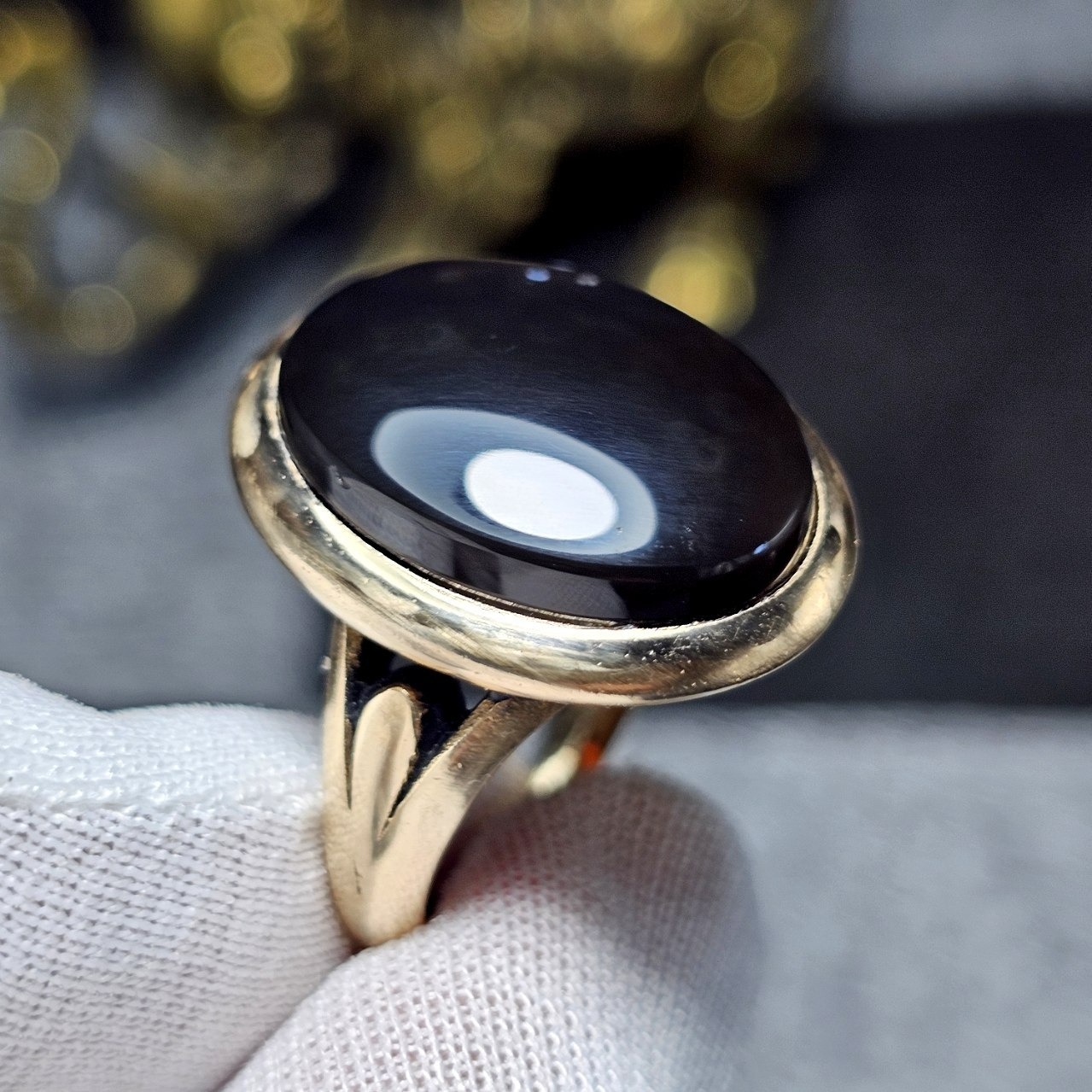 انگشتر طلا روس با سنگ طبیعی عقیق جزع کد 36125