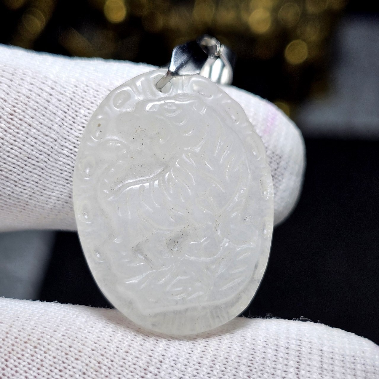 آویز گردنبند سنگ کوارتز یخی معدنی کاروینگ کد 36294