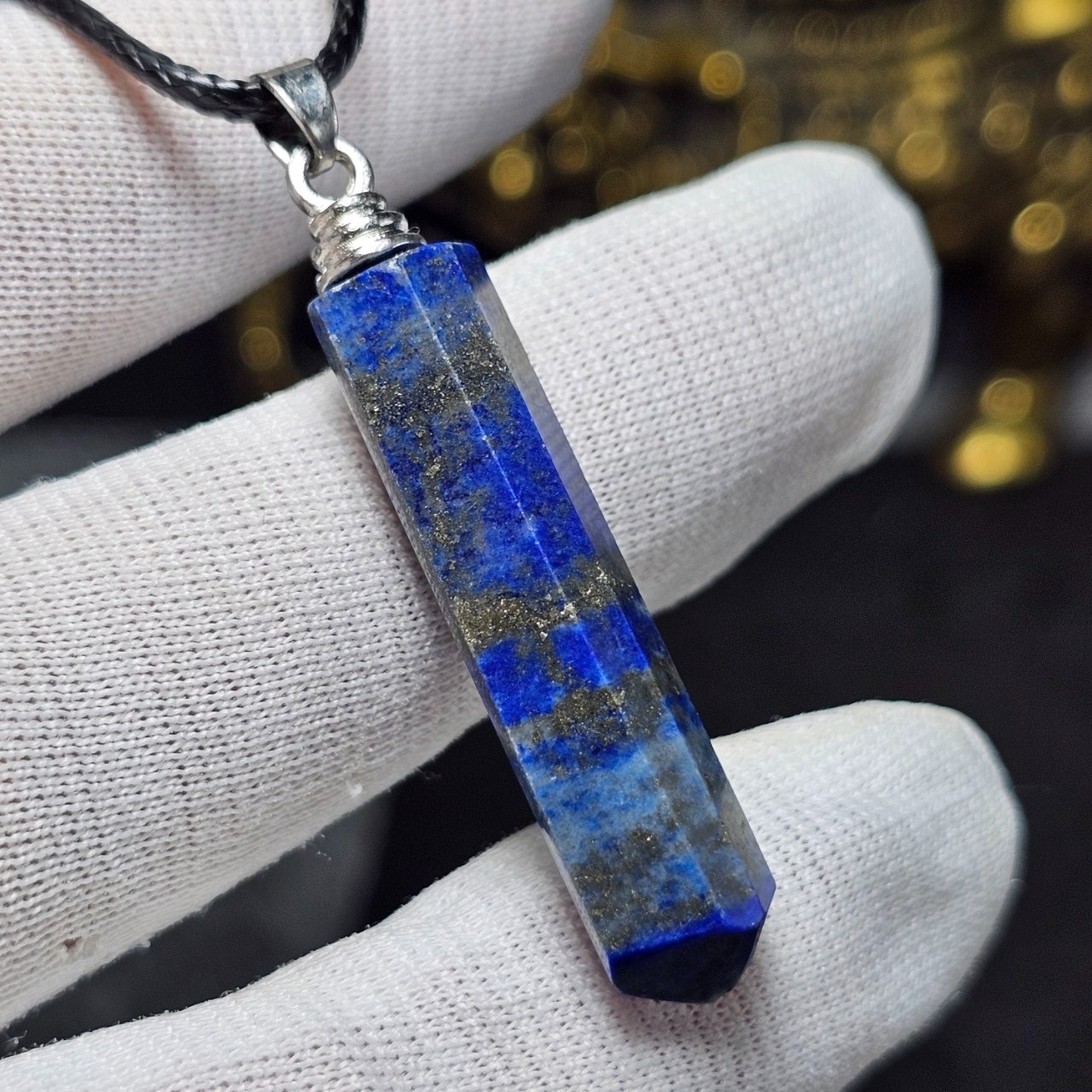 آویز گردنبند سنگ لاجورد معدنی منشوری کد 36277