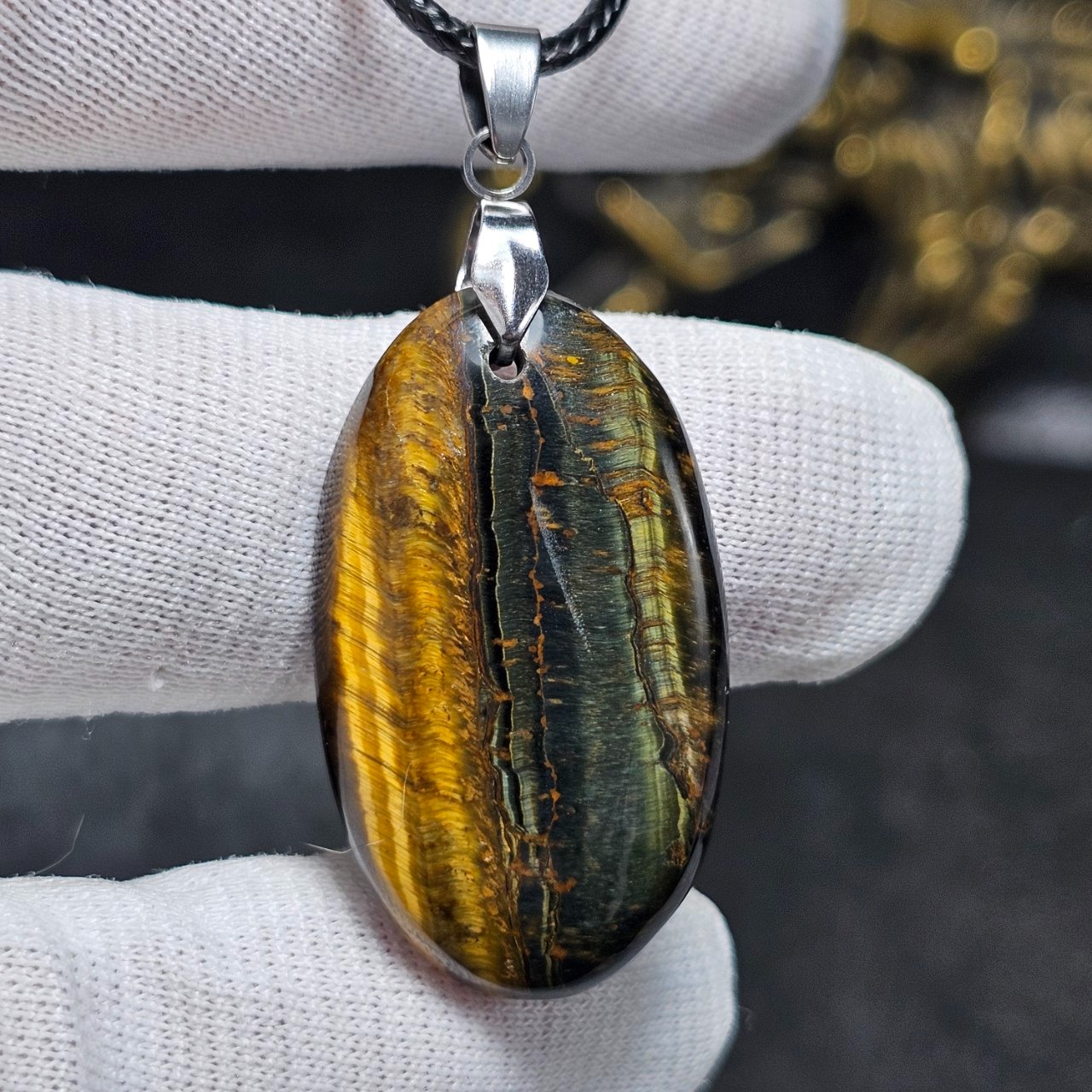 آویز گردنبند سنگ طبیعی چشم ببر (توضیحات)کد 36276