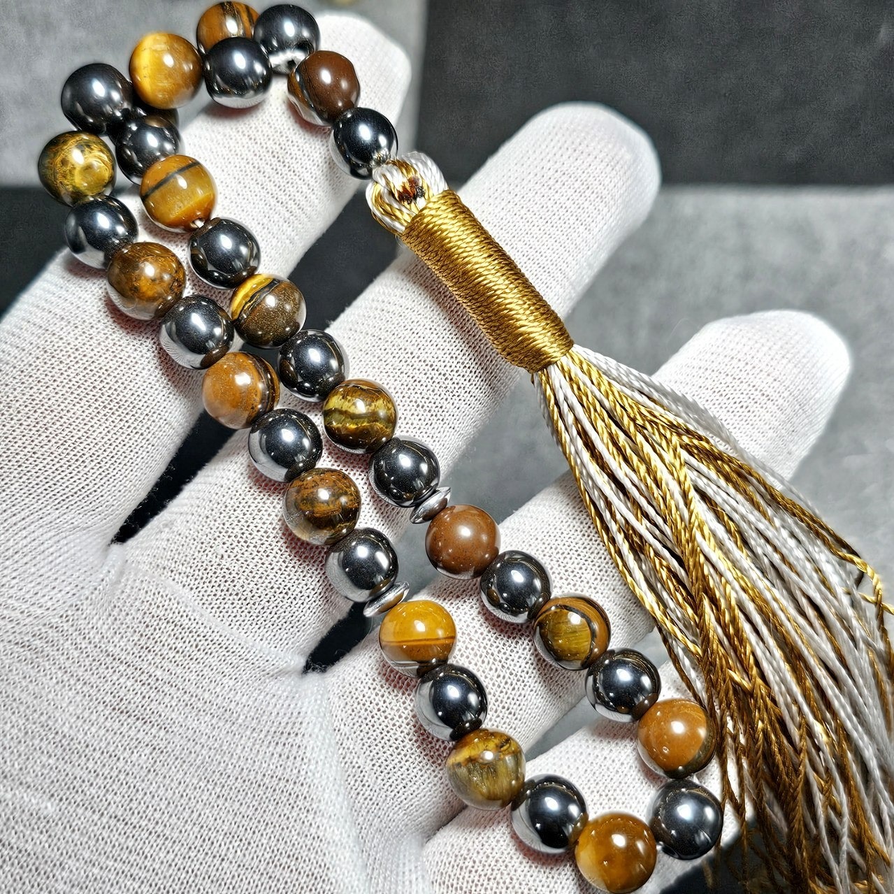 تسبیح 33 دانه چشم ببر و حدید معدنی کد 36333