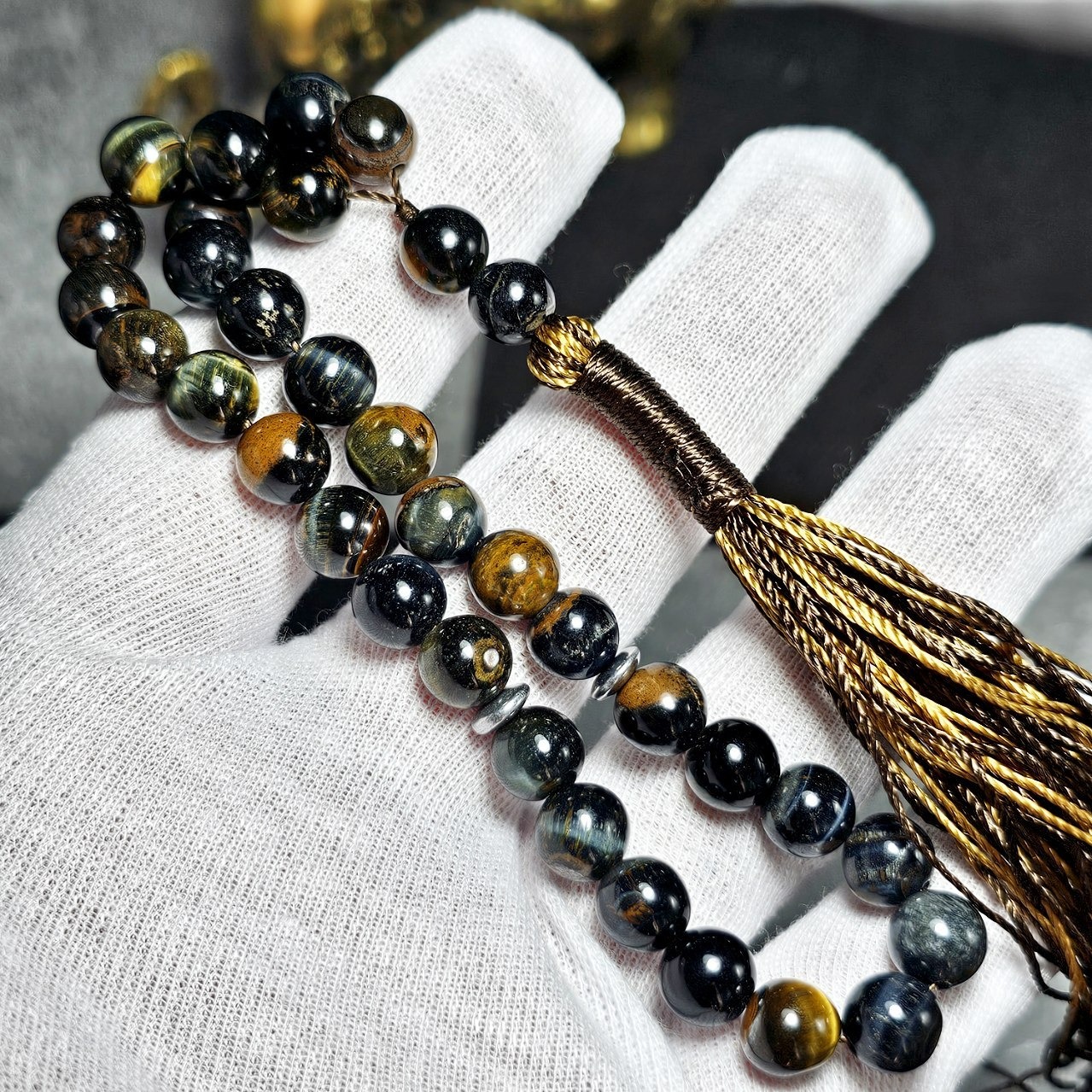 تسبیح 33 دانه سنگ چشم ببر معدنی کد 36370