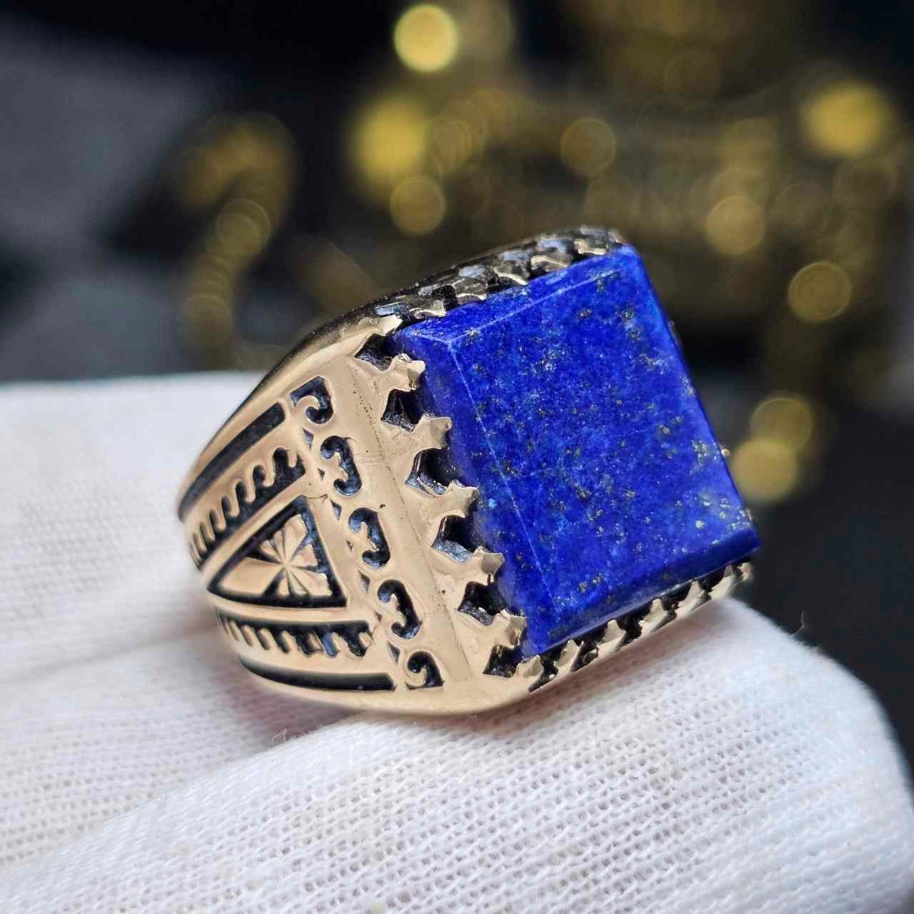 انگشتر طلا روس با سنگ لاجورد معدنی کد 36542