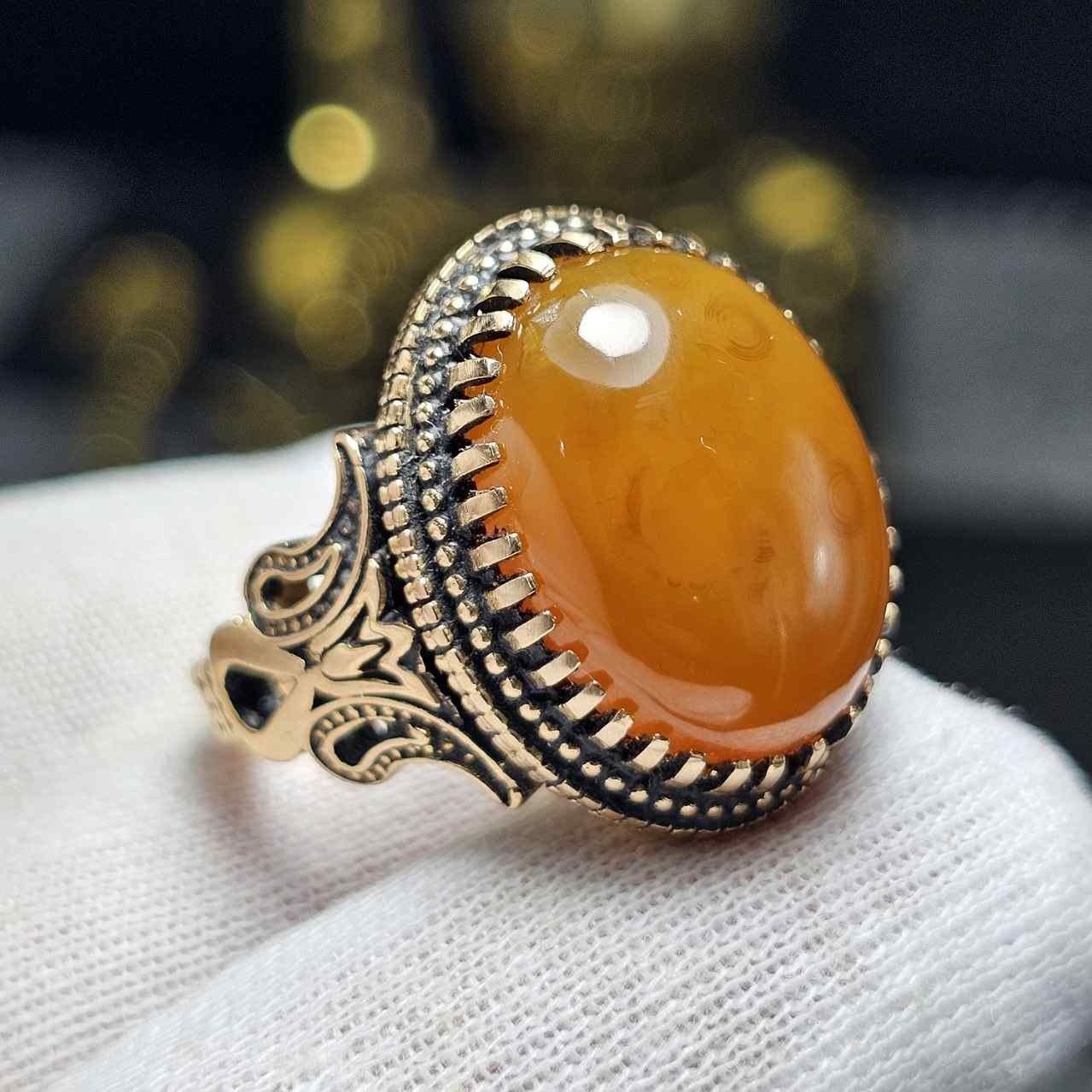 انگشتر طلا روس سنگ عقیق جزع معدنی خراسانی کد 36554