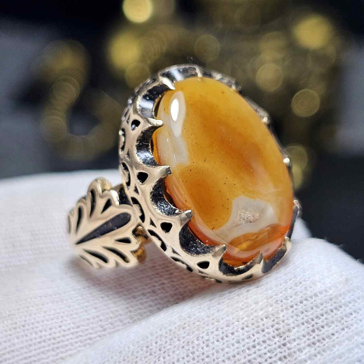 انگشتر طلا روس با سنگ عقیق جزع معدنی یمن کد 36555