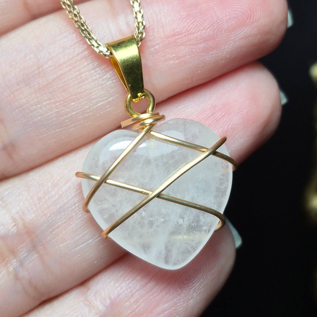 گردن آویز سنگ رز کوارتر معدنی کد k1099