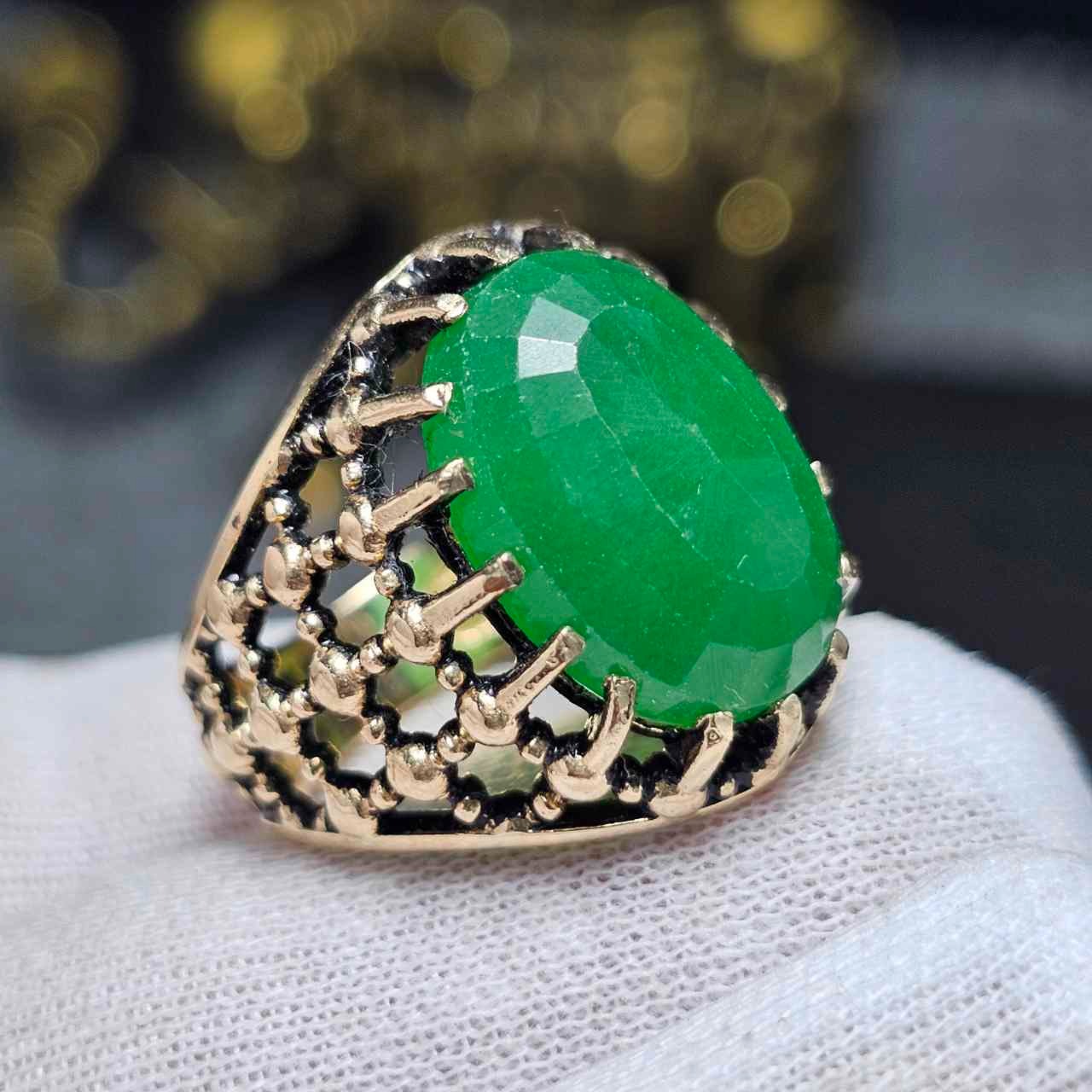 انگشتر طلا روس سنگ جید تراش الماس کد 36562