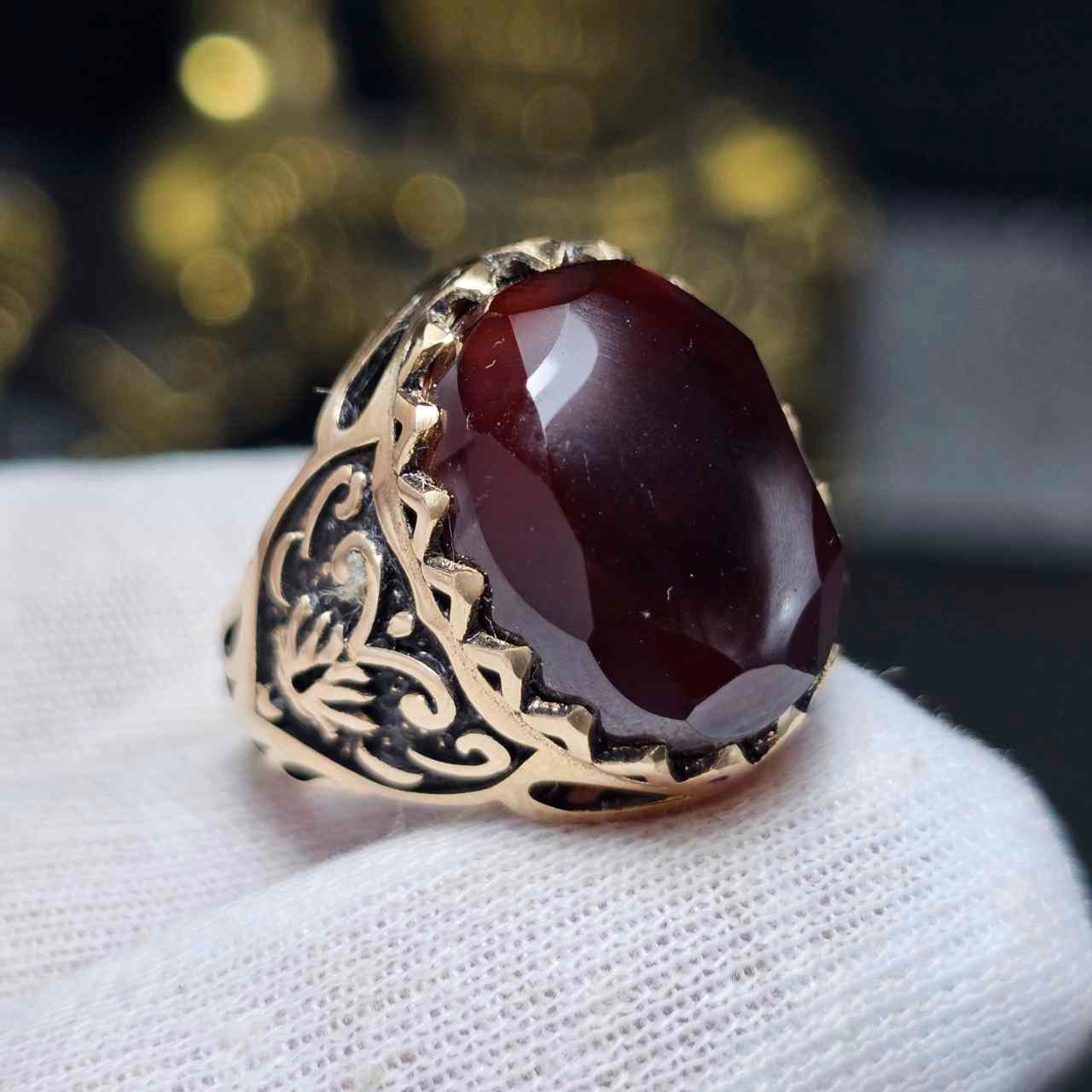 انگشتر طلا روس سنگ عقیق جگری تراش فست کد 36565