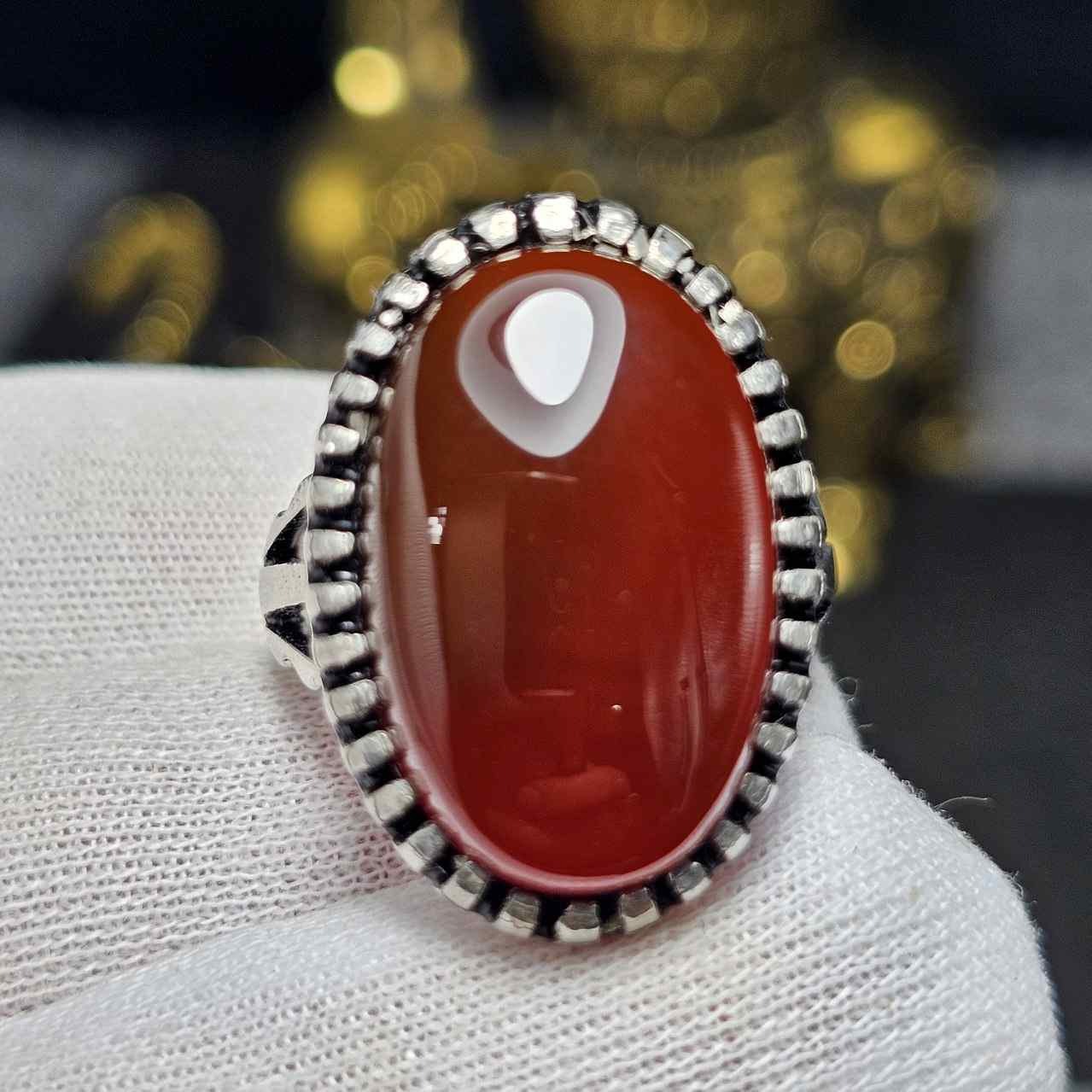 انگشتر نقره روس با سنگ عقیق معدنی خراسانی کد 36575