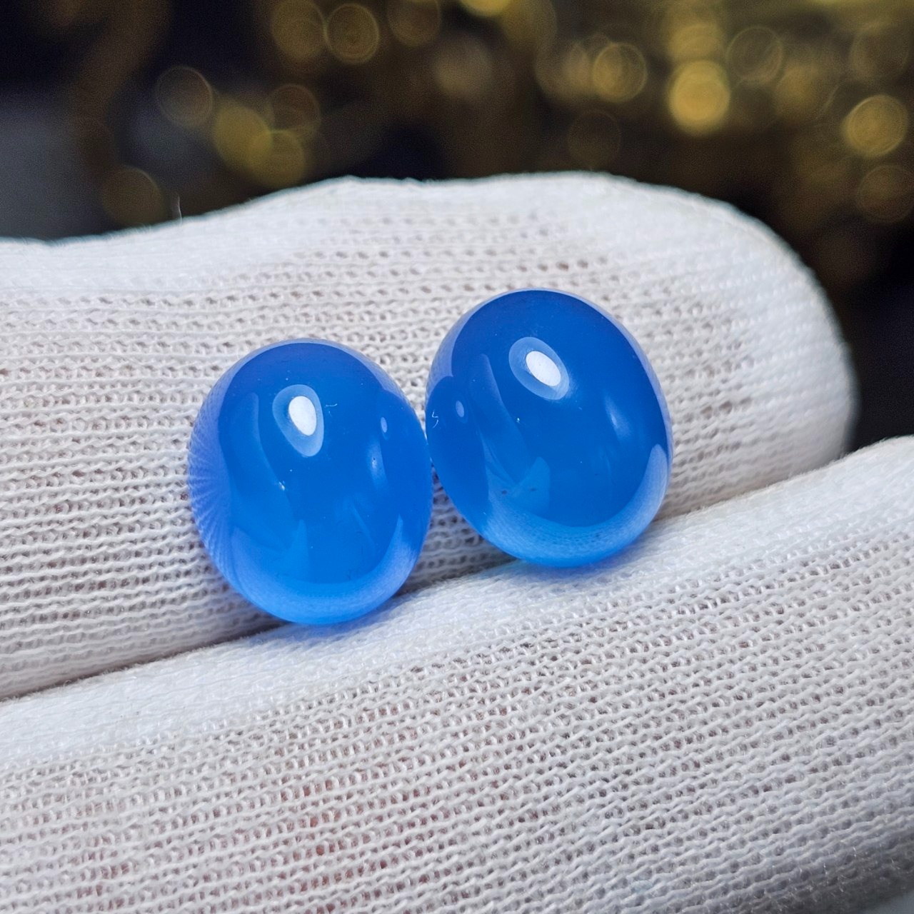 جفت نگین سنگ عقیق آبی معدنی کد 36723