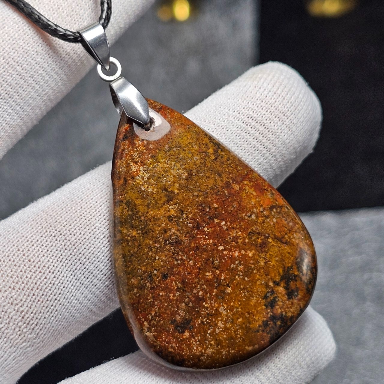 گردن آویز درشت سنگ طبیعی جاسپر شجر مراکش کد 33375